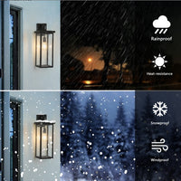 20inch Height Set Of 2 Modern Outdoor Wall Lanterns With Black Metal Frame And Clear Glass, Weatherproof Wall Sconces For Porch, Garage, Or Entryway Lighting, E26 Bulb Compatible No Bulbs - Hank Home Decor