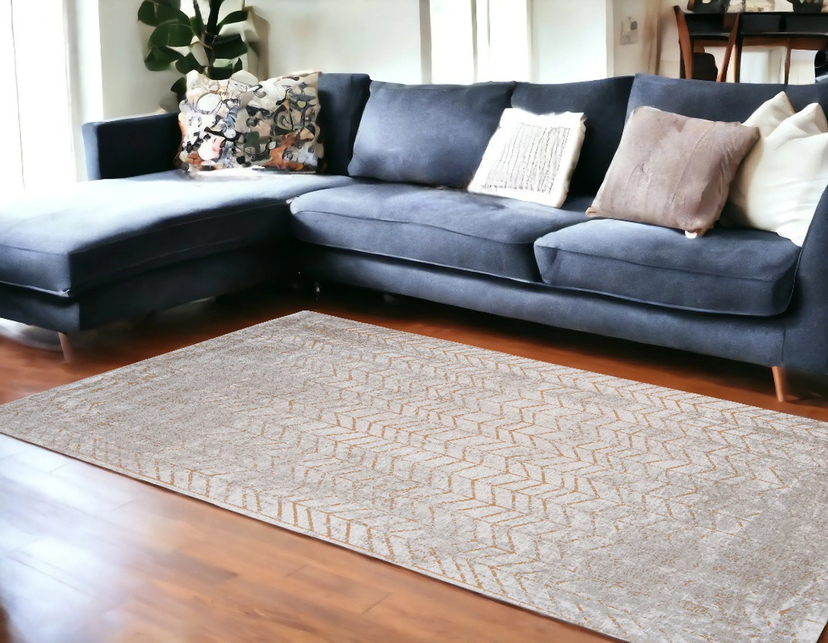 9' X 13' Gray and Yellow Chevron Non Skid Area Rug