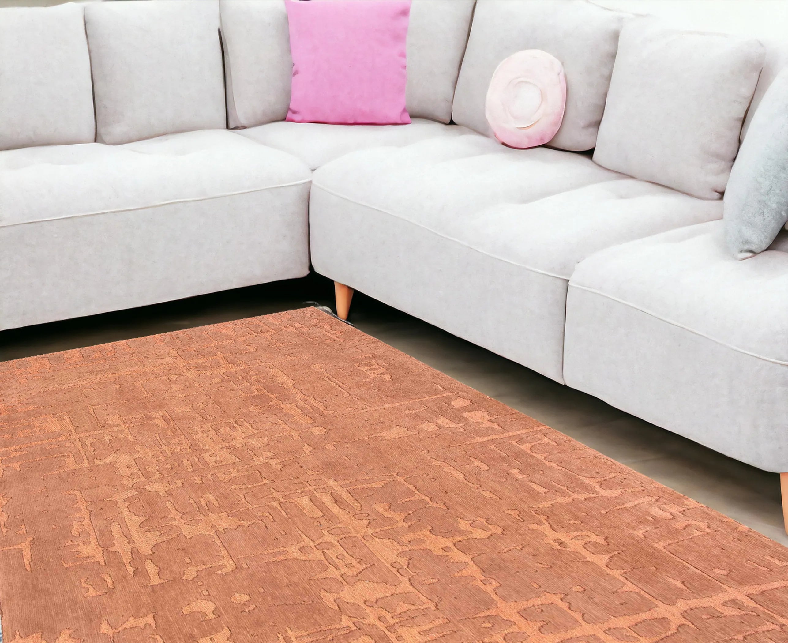 9' X 13' Orange Abstract Non Skid Area Rug