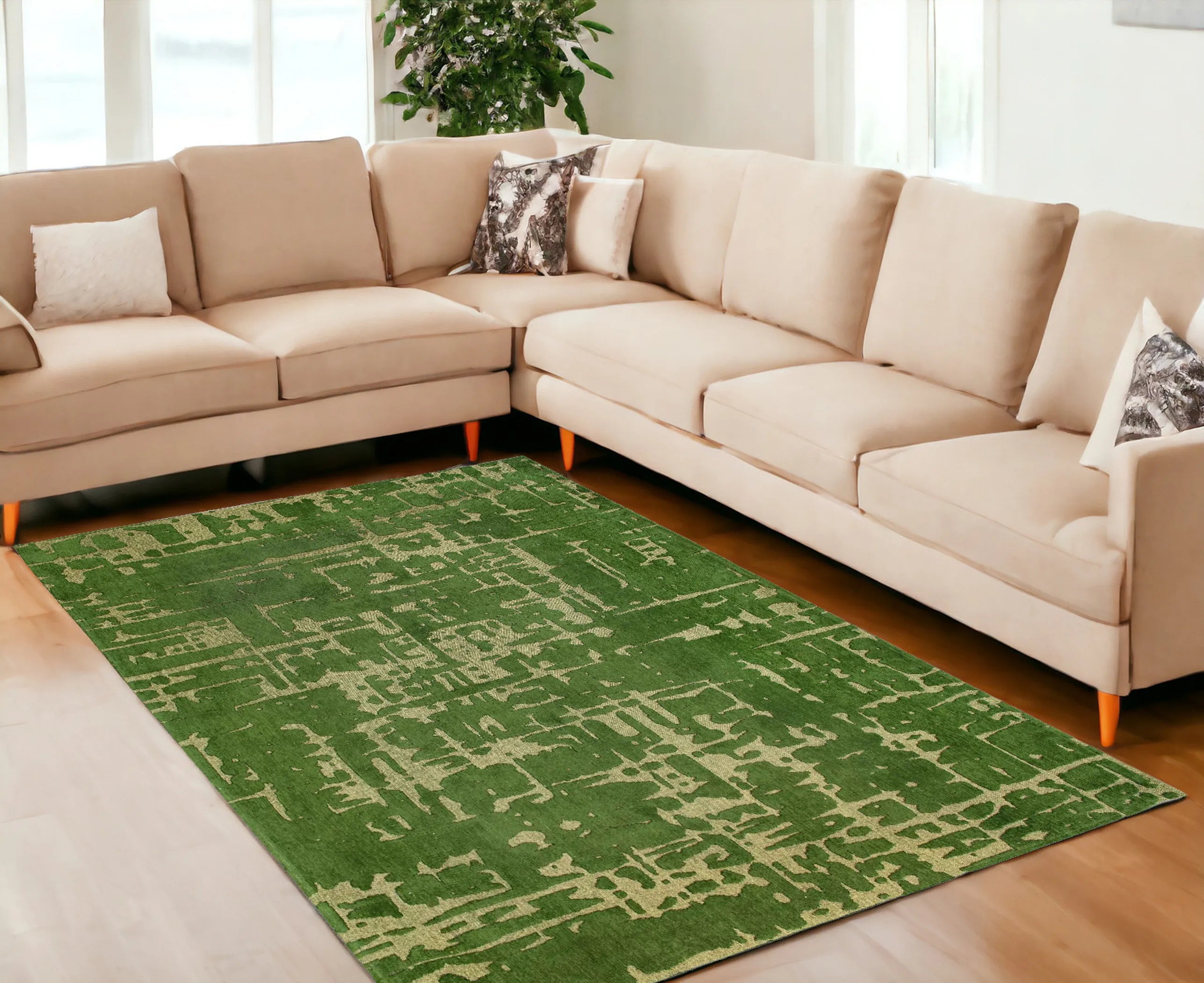 9' X 13' Green Abstract Non Skid Area Rug