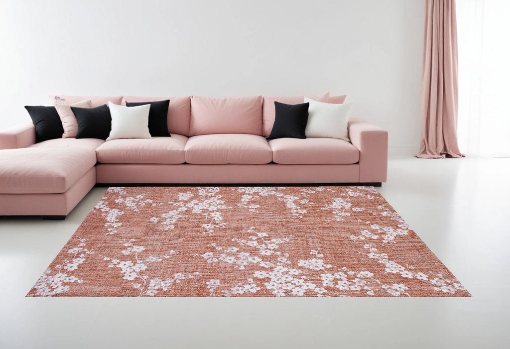 8' X 11' Red and White Oriental Non Skid Area Rug