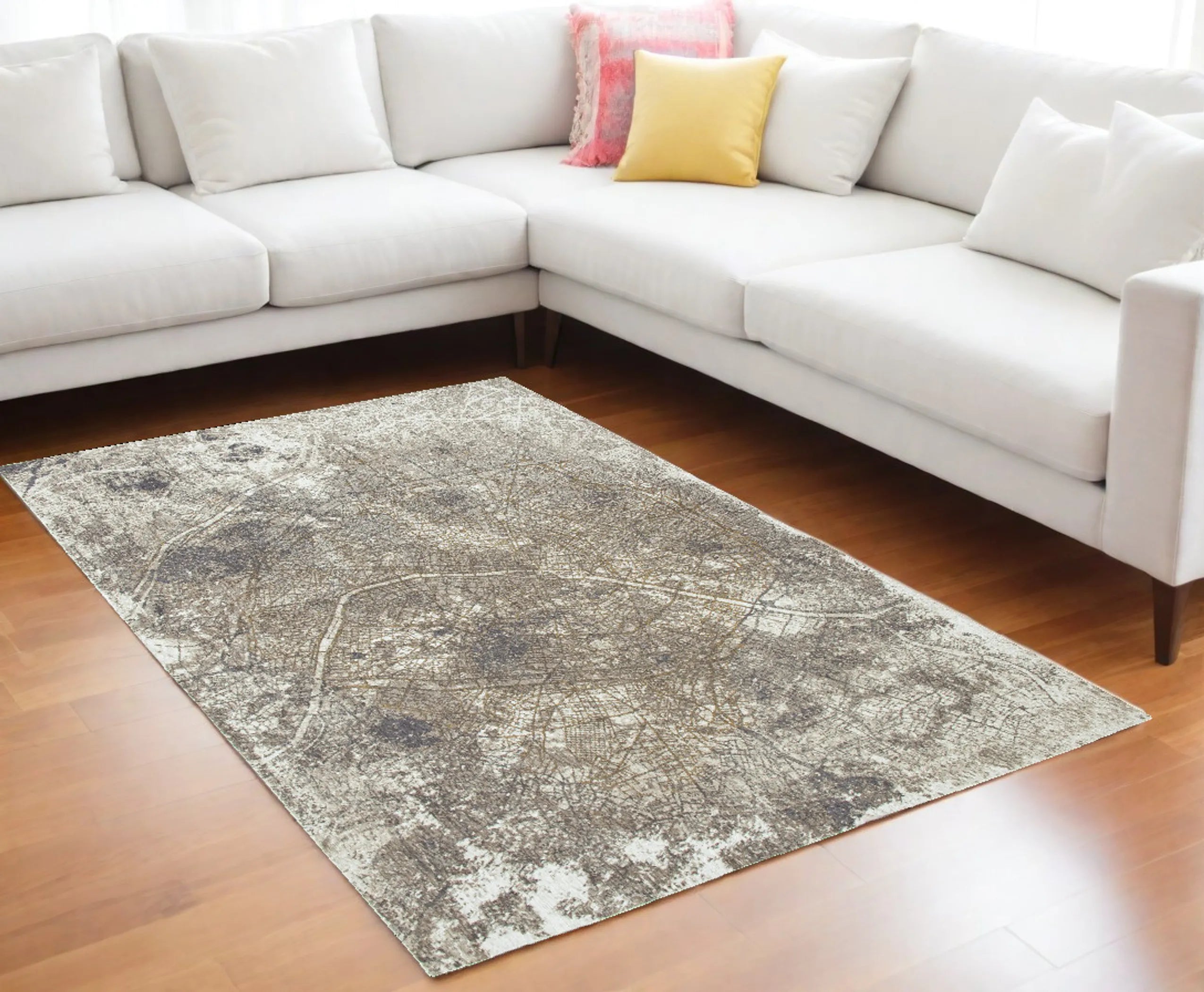9' X 13' Gray and White Abstract Non Skid Area Rug