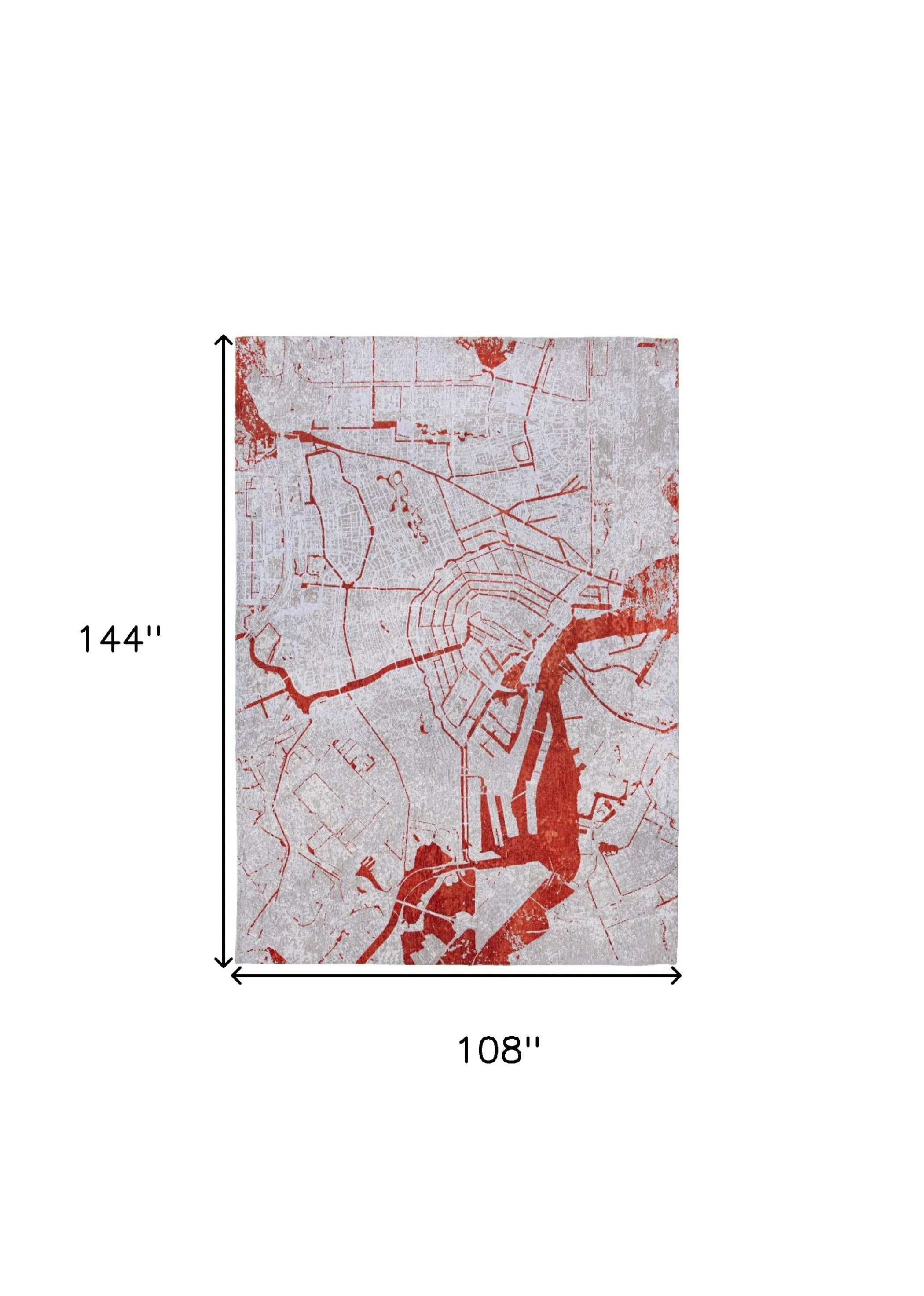 9' X 13' Red and White Abstract Non Skid Area Rug