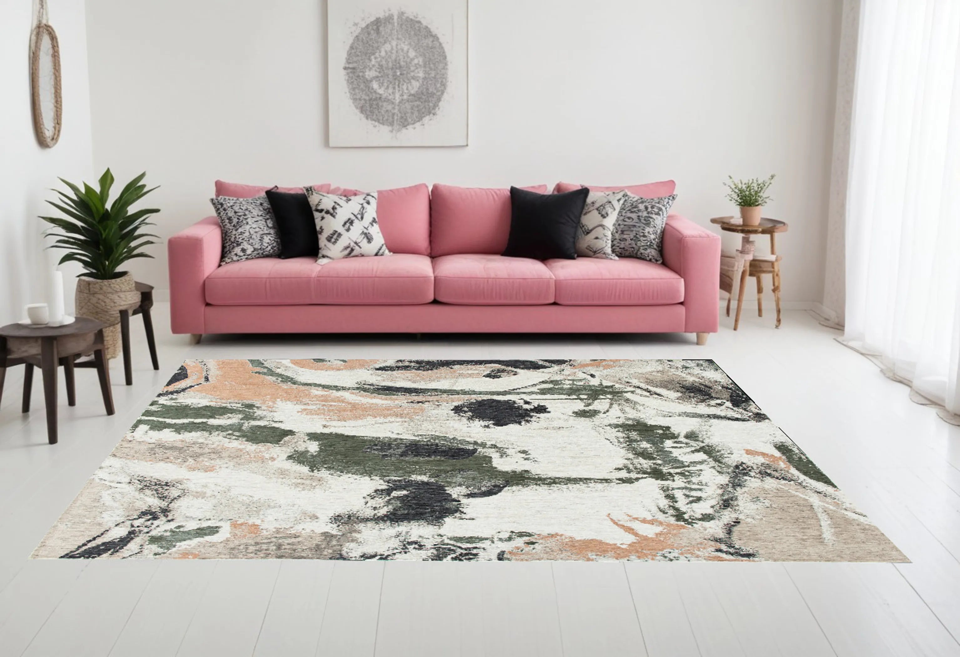 9' X 13' Gray and Orange Abstract Non Skid Area Rug