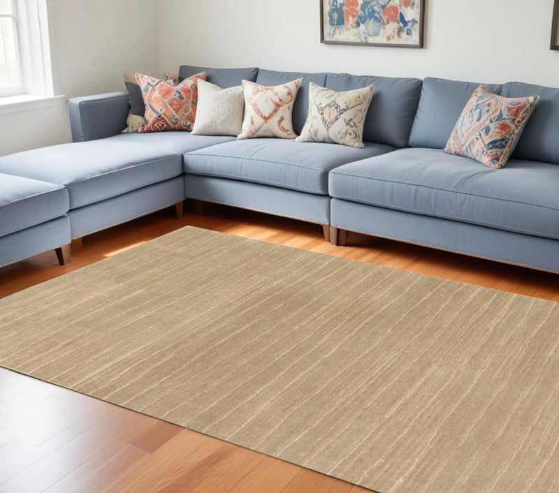 8 by 10 Beige Wool Abstract Lines Hand Loomed Area Rug from Hank Home Decor