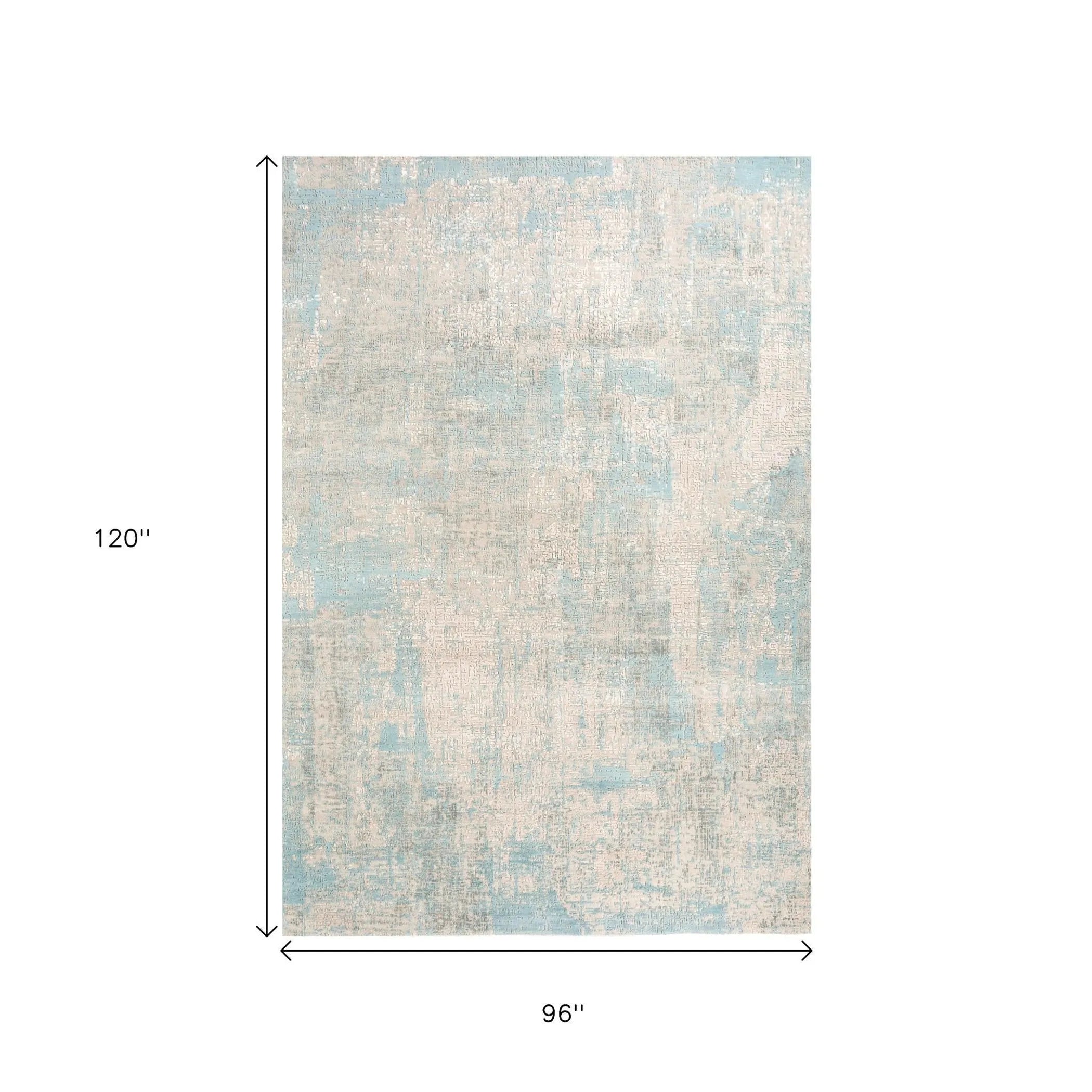 8' X 10' Blue Abstract Hand Knotted Area Rug