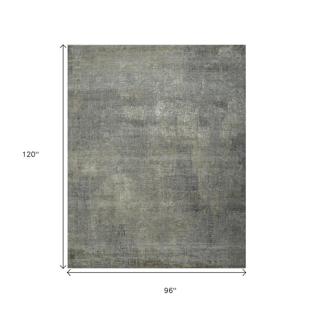 8' X 10' Gray Abstract Hand Knotted Area Rug