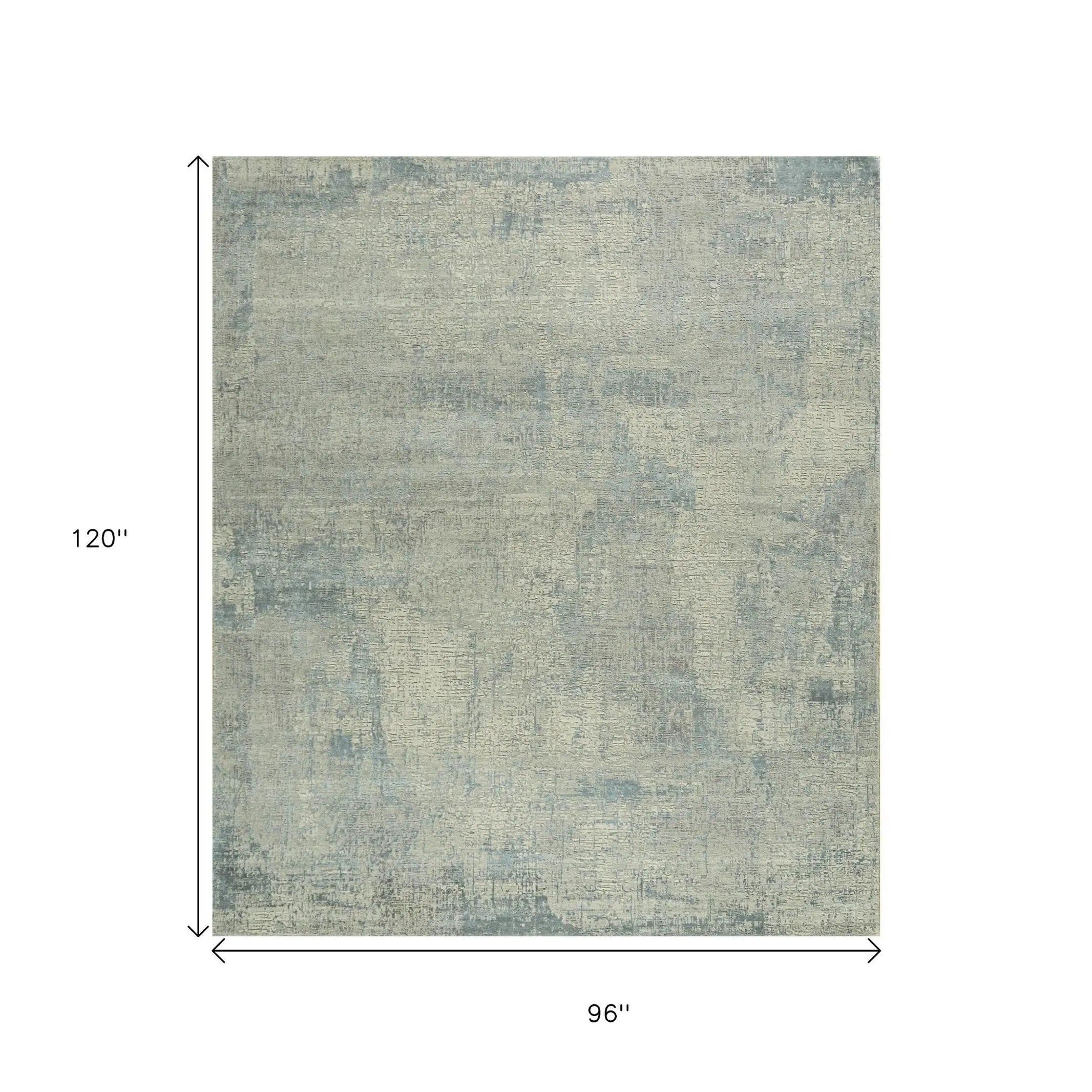8' X 10' Blue Abstract Hand Knotted Area Rug