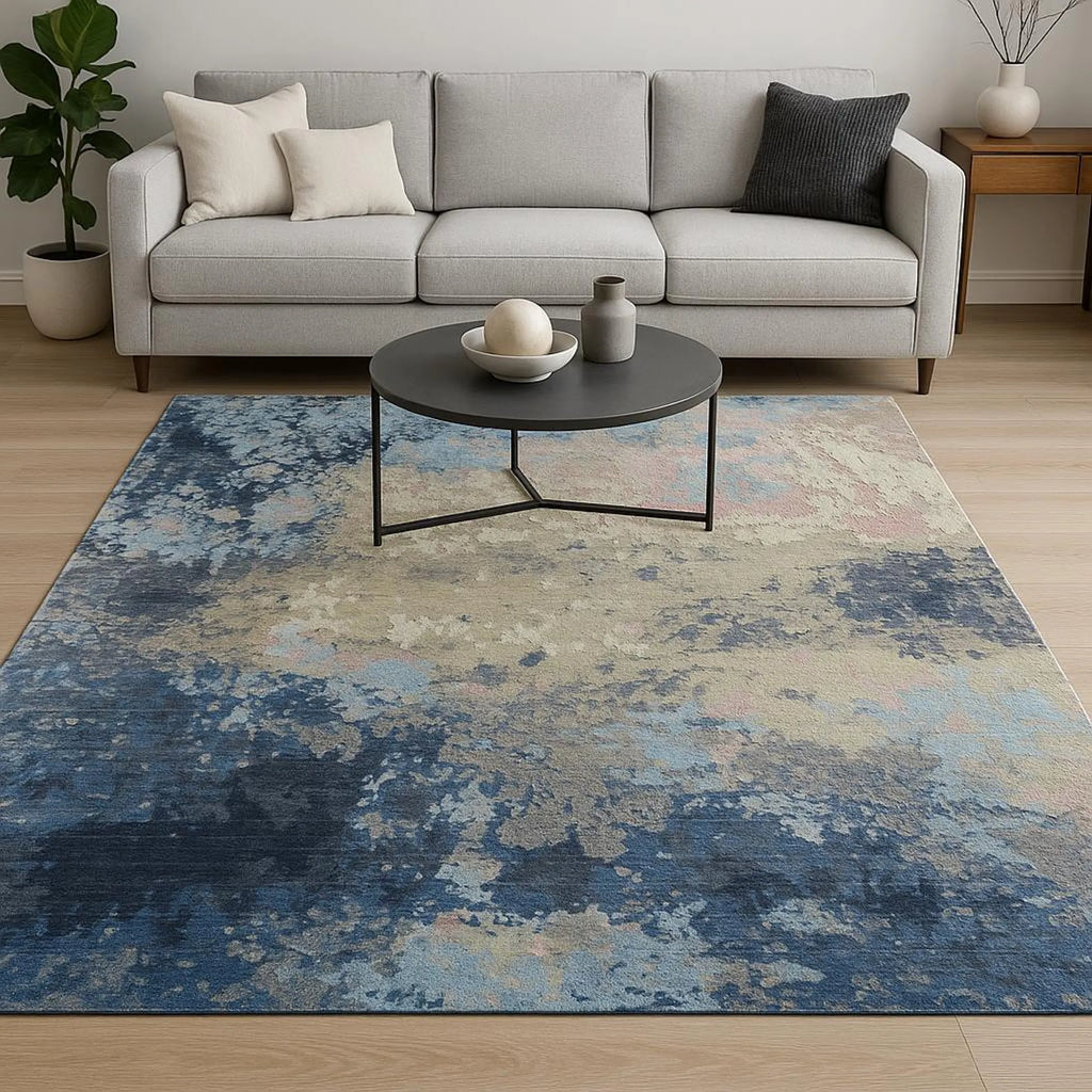 8' X 10' Blue Abstract Hand Knotted Area Rug