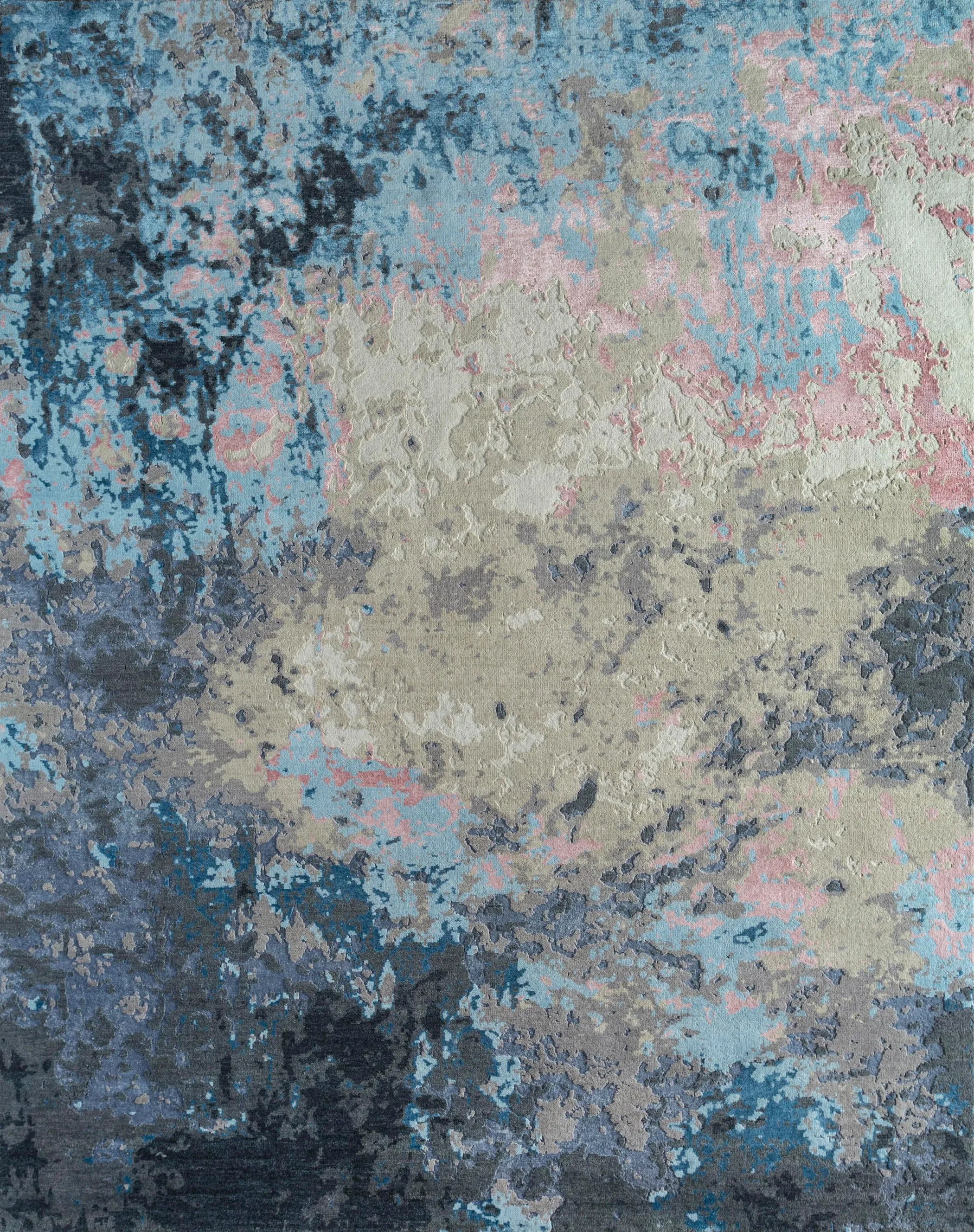 8' X 10' Blue Abstract Hand Knotted Area Rug