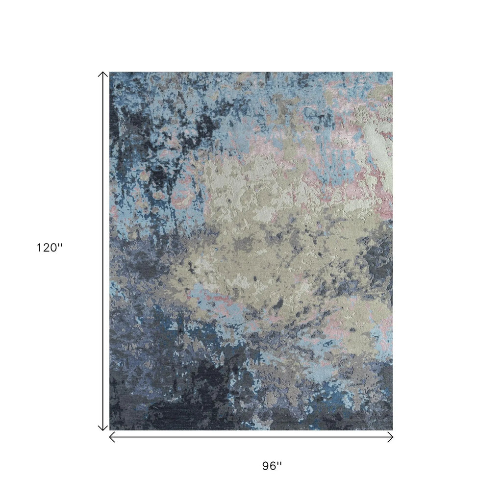 8' X 10' Blue Abstract Hand Knotted Area Rug