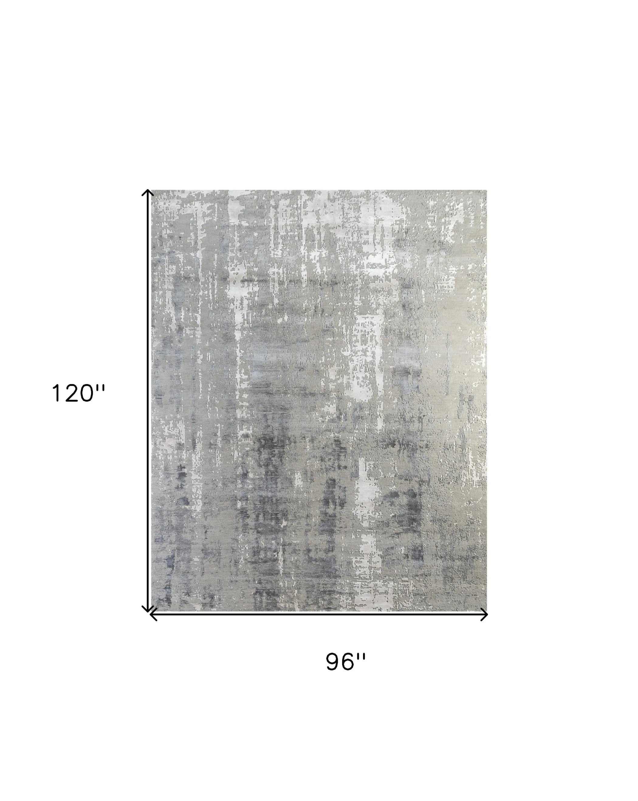 8' X 10' Ivory Beige and Gray Abstract Hand Knotted Area Rug