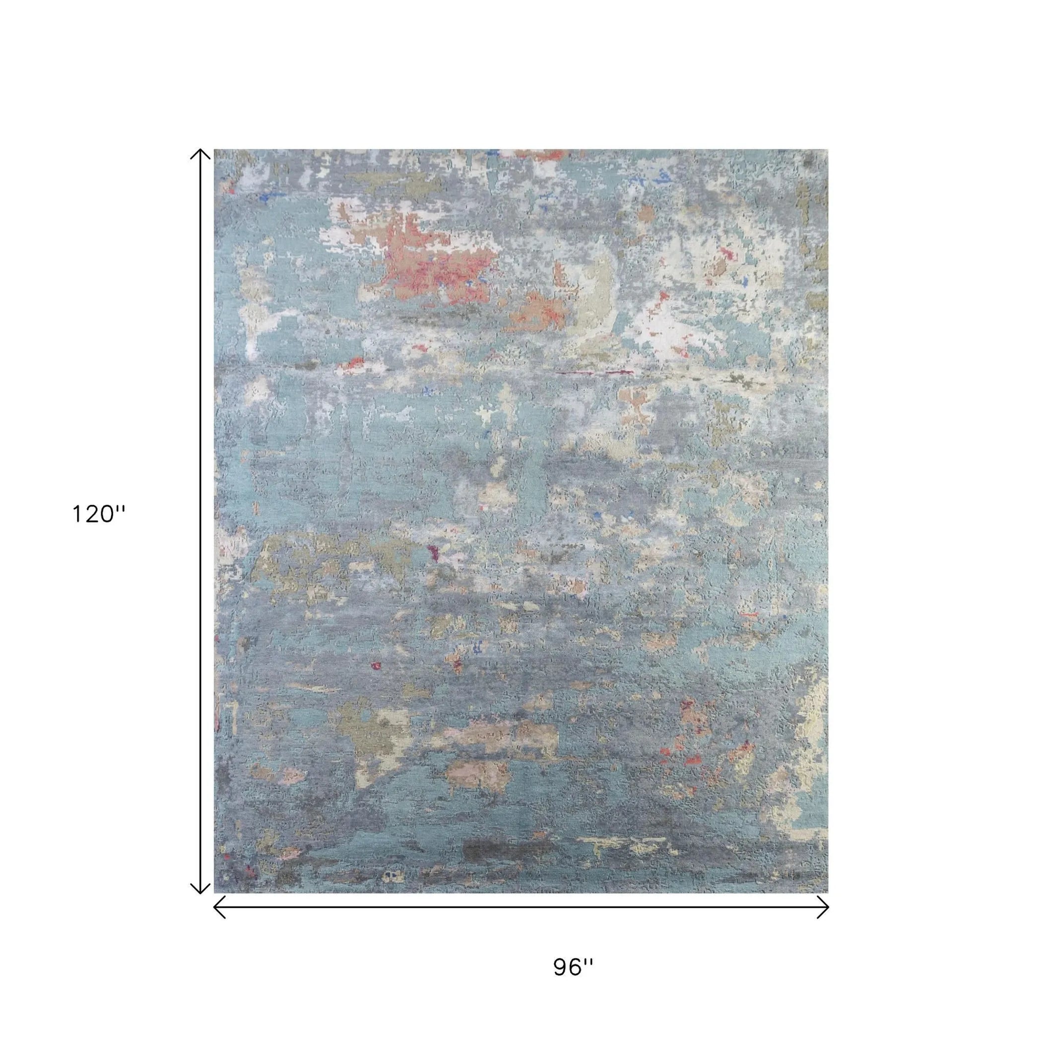 8' X 10' Blue Abstract Hand Knotted Area Rug
