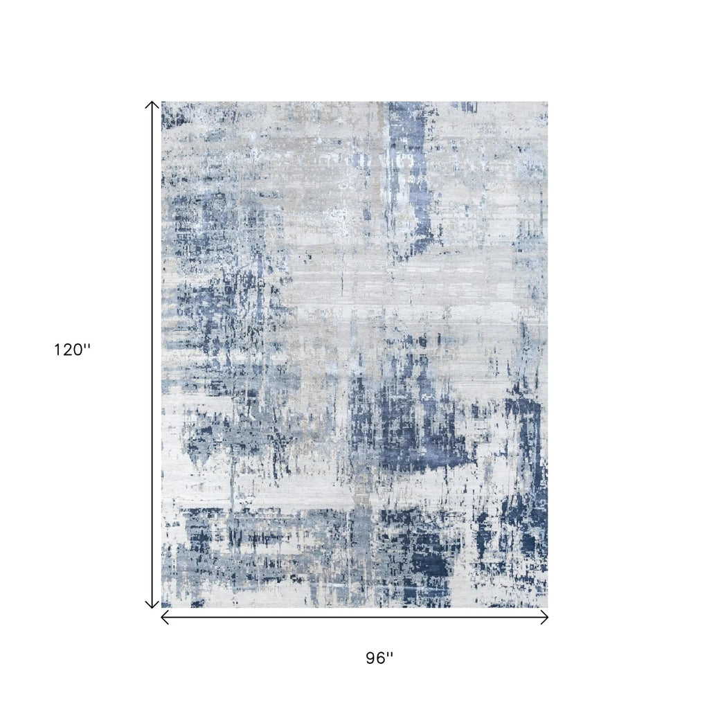 8' X 10' Blue Abstract Hand Knotted Area Rug