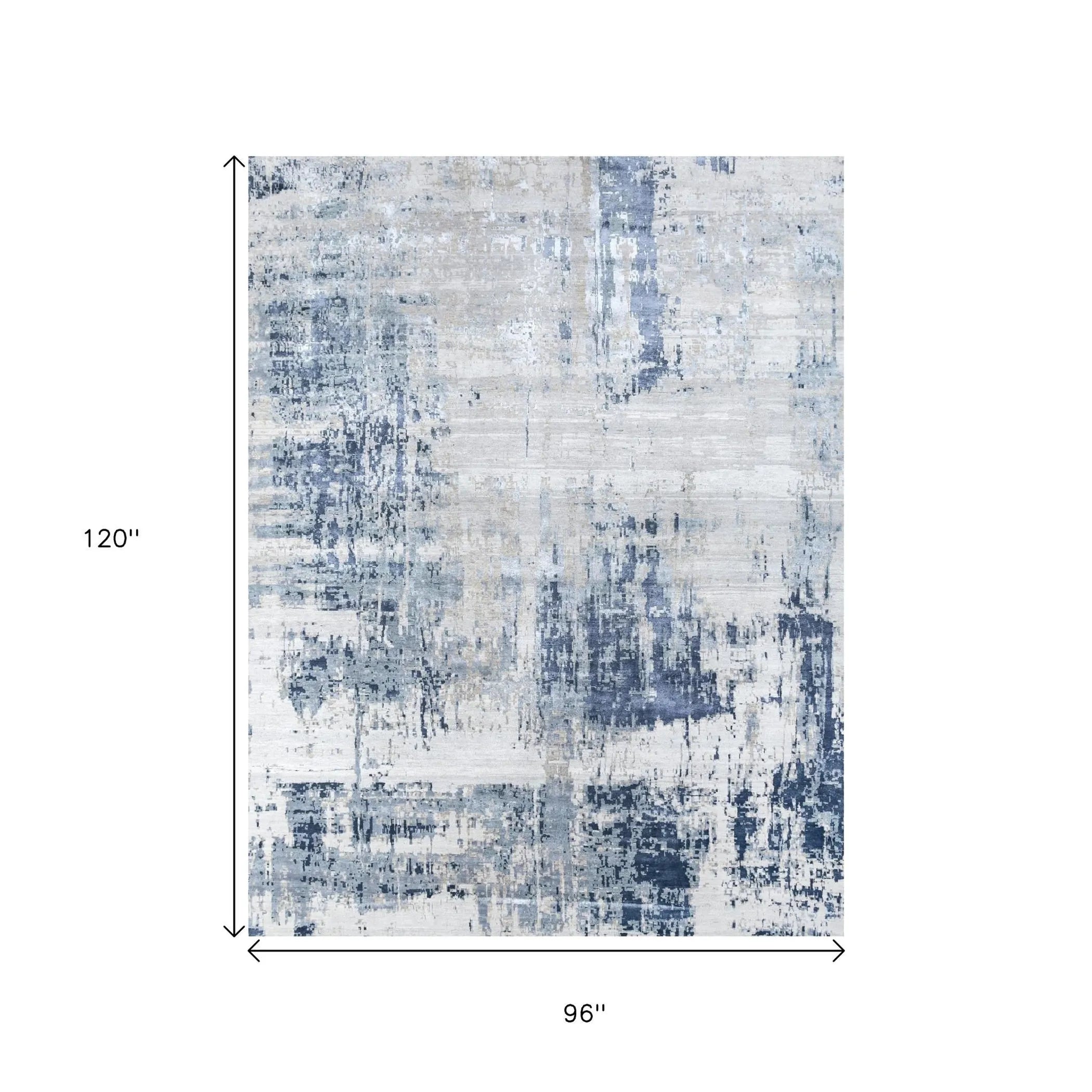 8' X 10' Blue Abstract Hand Knotted Area Rug
