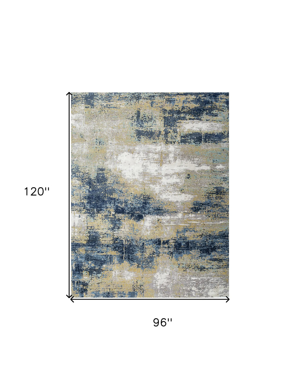 8' X 10' Blue Ivory and Gold Abstract Hand Knotted Area Rug