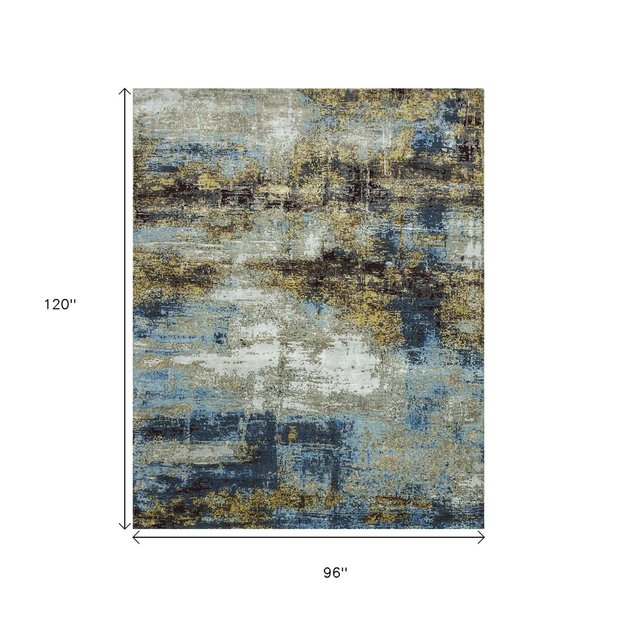8' X 10' Blue Abstract Hand Knotted Area Rug