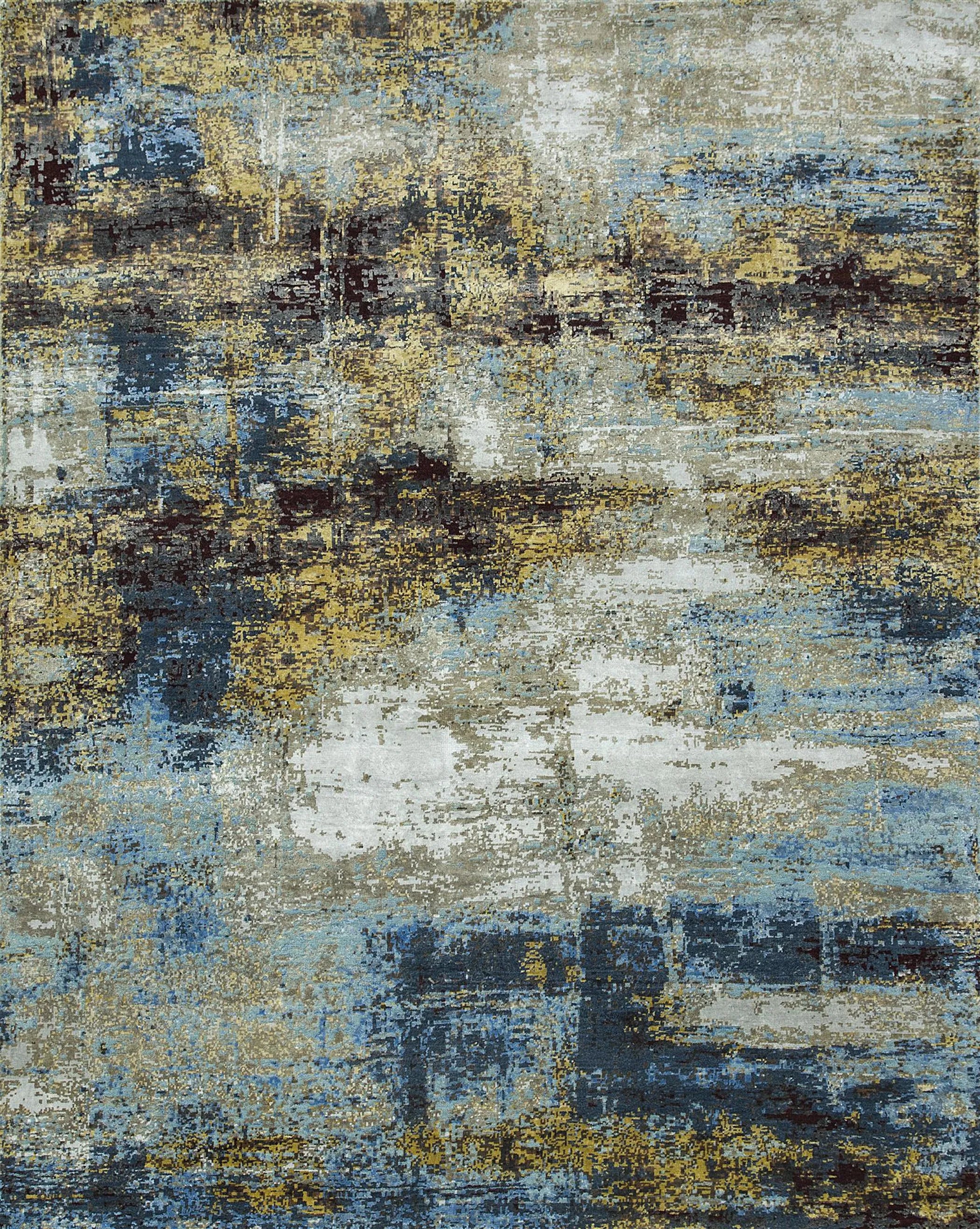 8' X 10' Blue Abstract Hand Knotted Area Rug