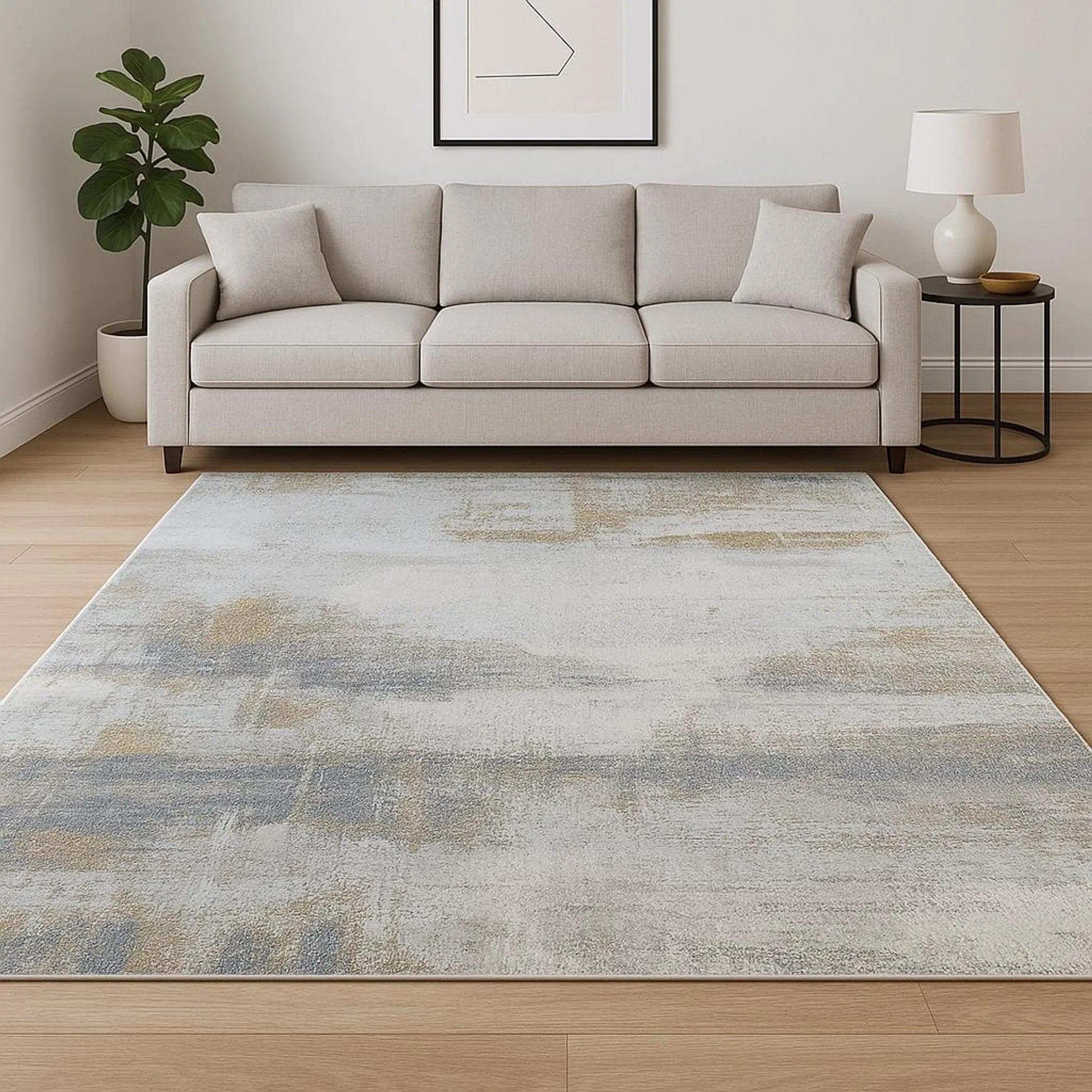 8' X 10' Gold Abstract Hand Knotted Area Rug