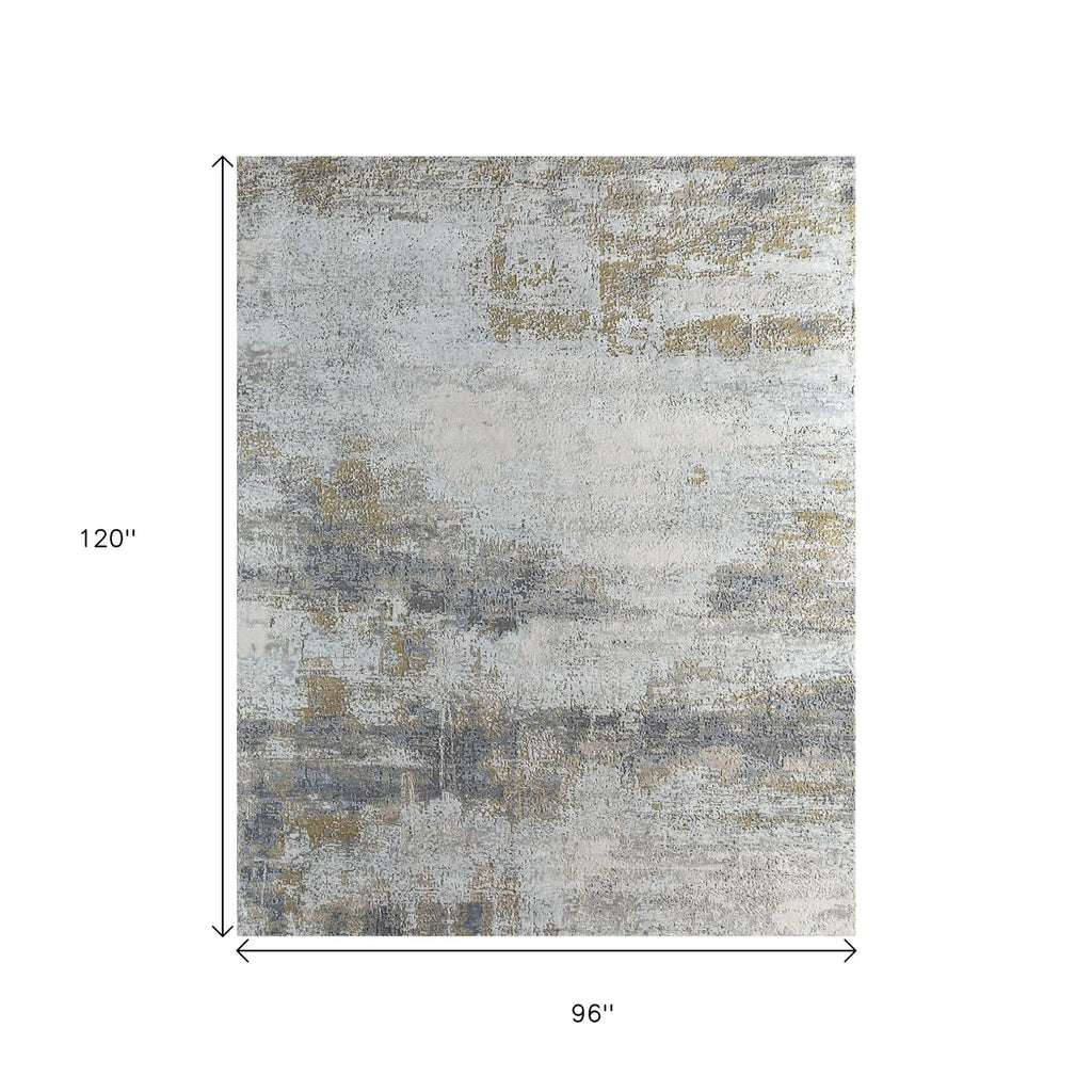 8' X 10' Gold Abstract Hand Knotted Area Rug