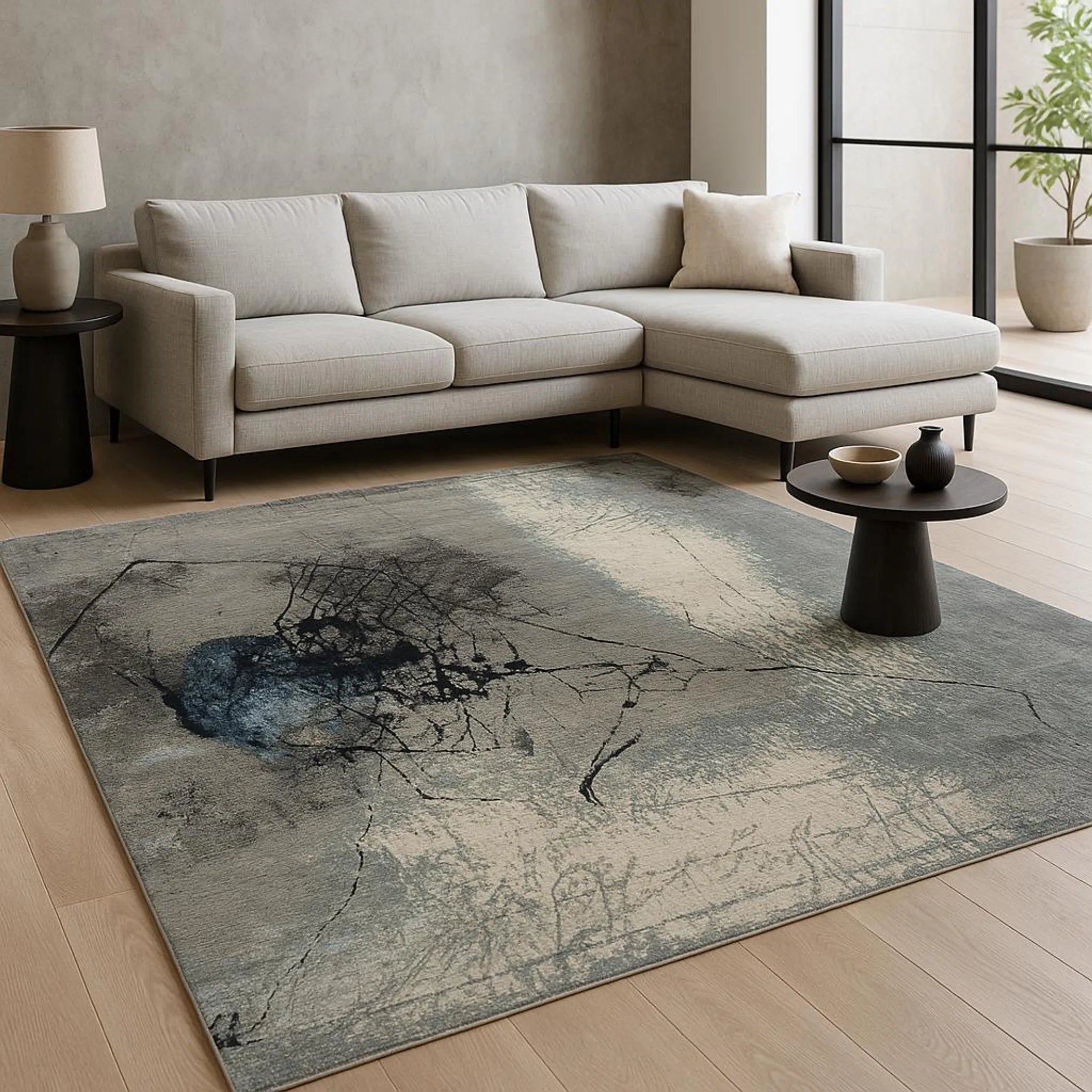 8' X 10' Blue Abstract Hand Knotted Area Rug