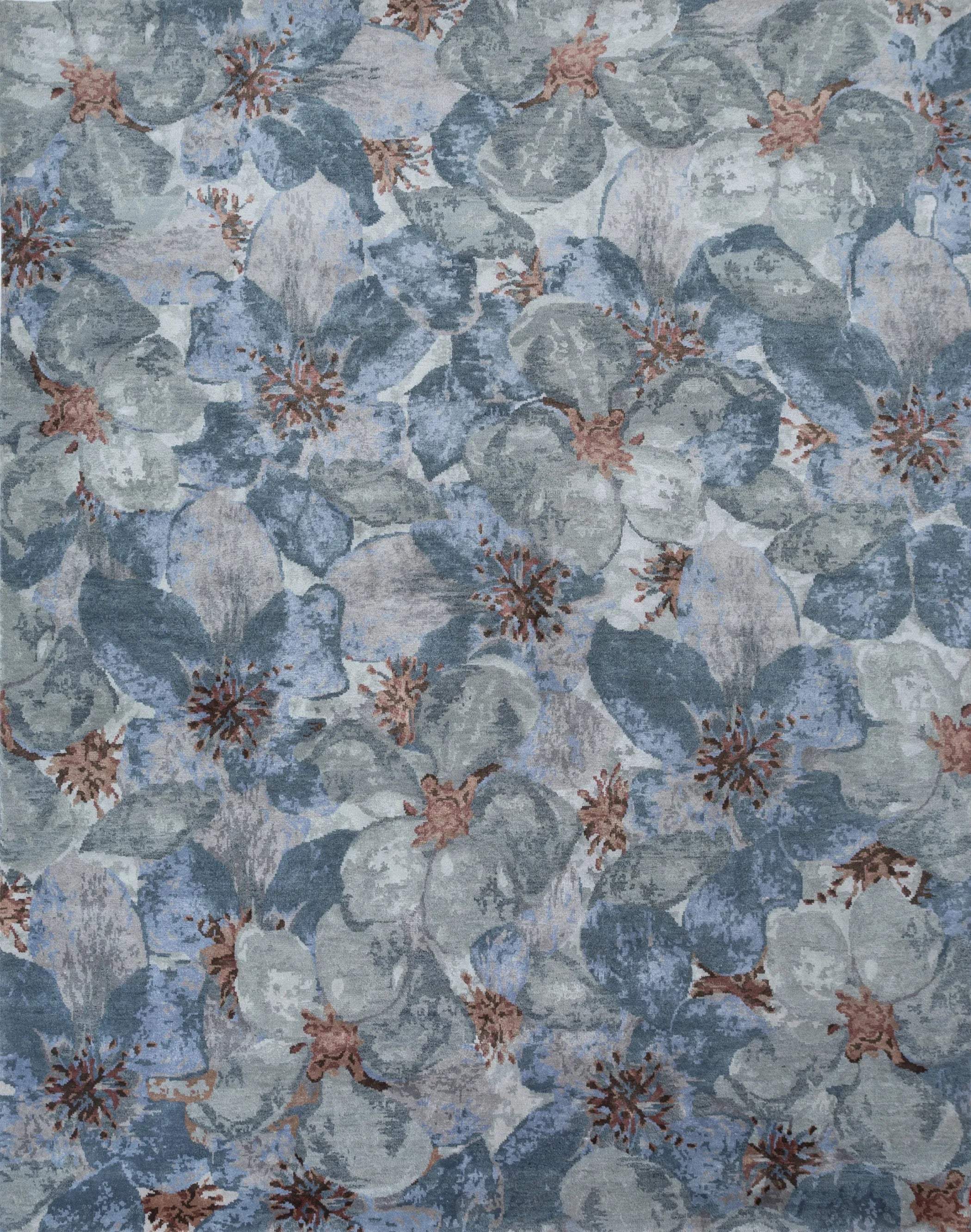 8' X 10' Blue Abstract Hand Knotted Area Rug