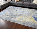 8' X 10' Ivory Blue and Gray Abstract Hand Knotted Area Rug