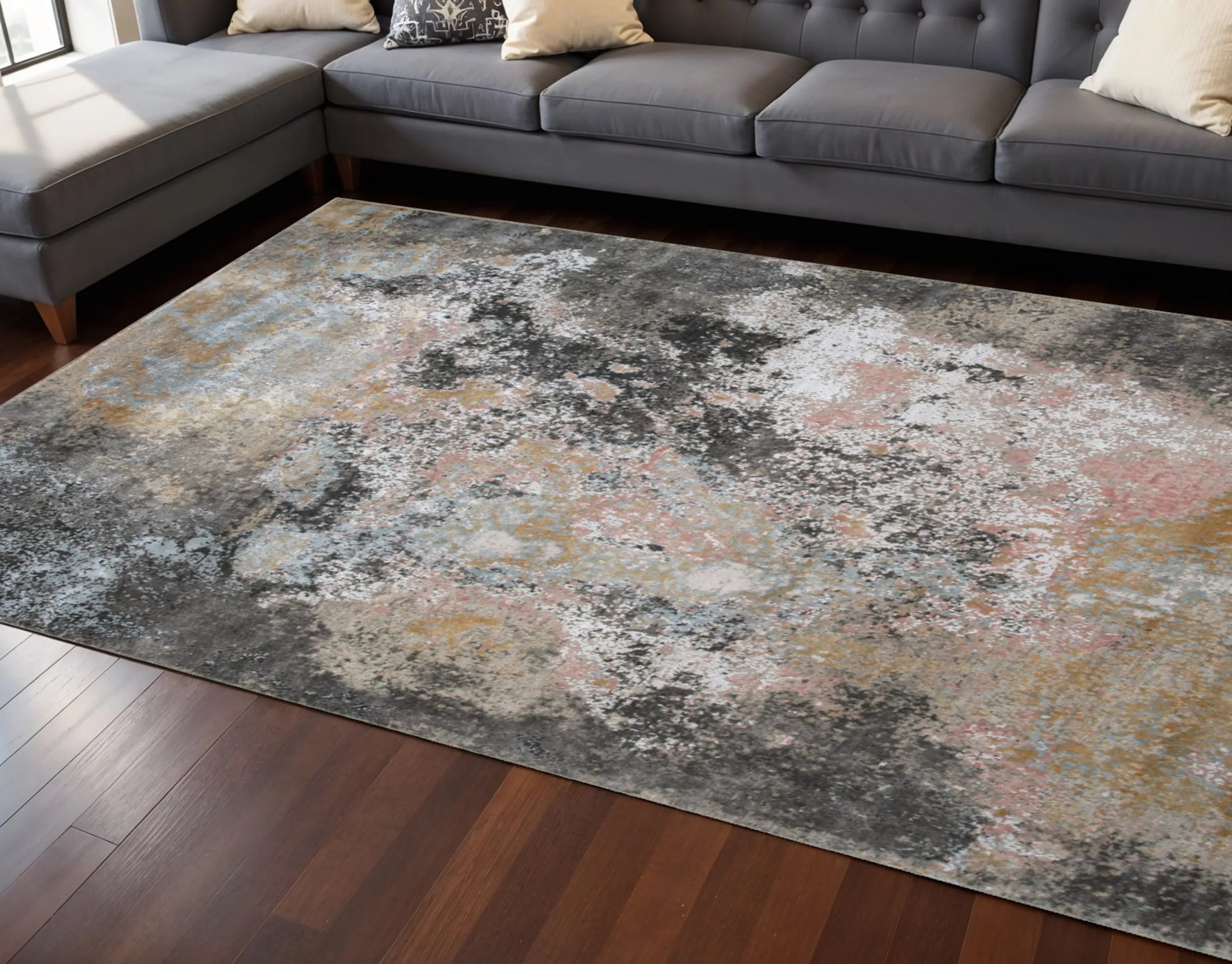 8' X 10' Brown and Gray Abstract Hand Knotted Area Rug