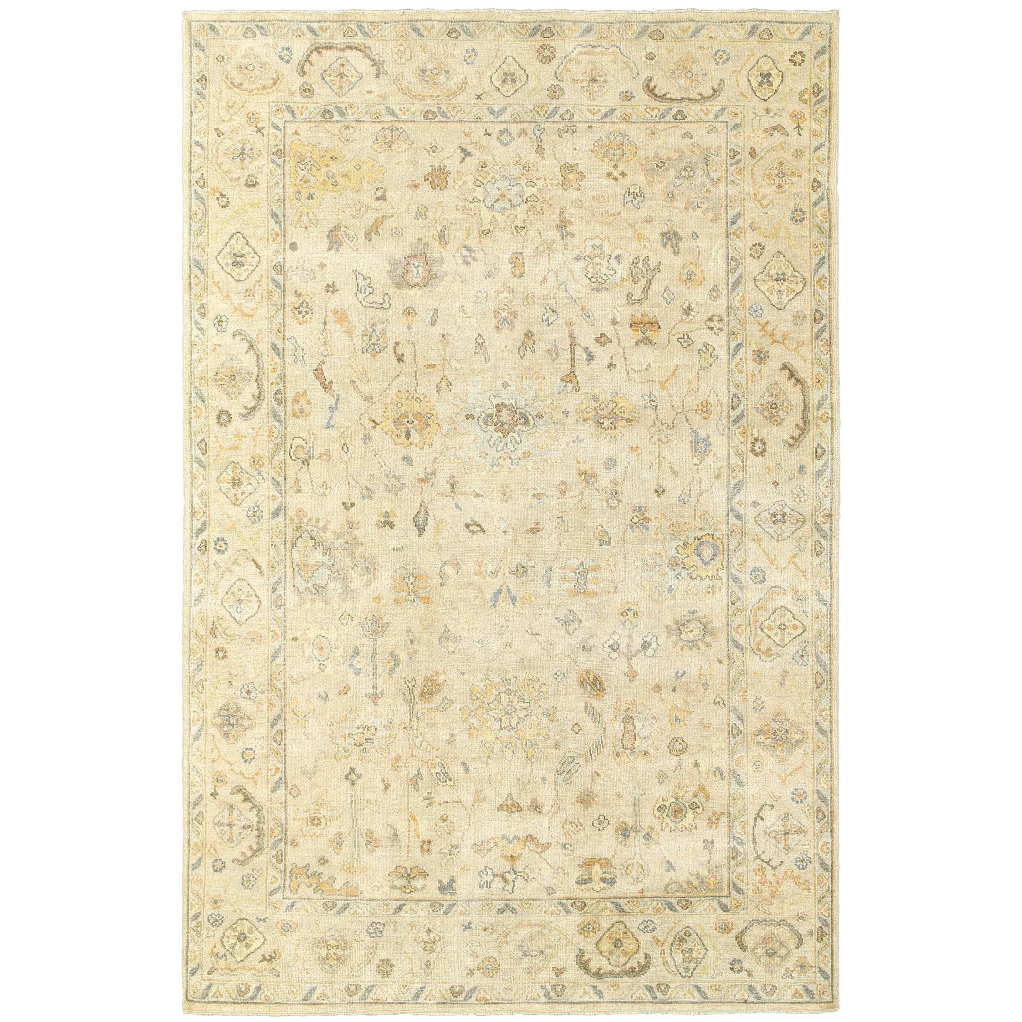 9' X 12' Beige And Gray Wool Oriental Hand Knotted Area Rug
