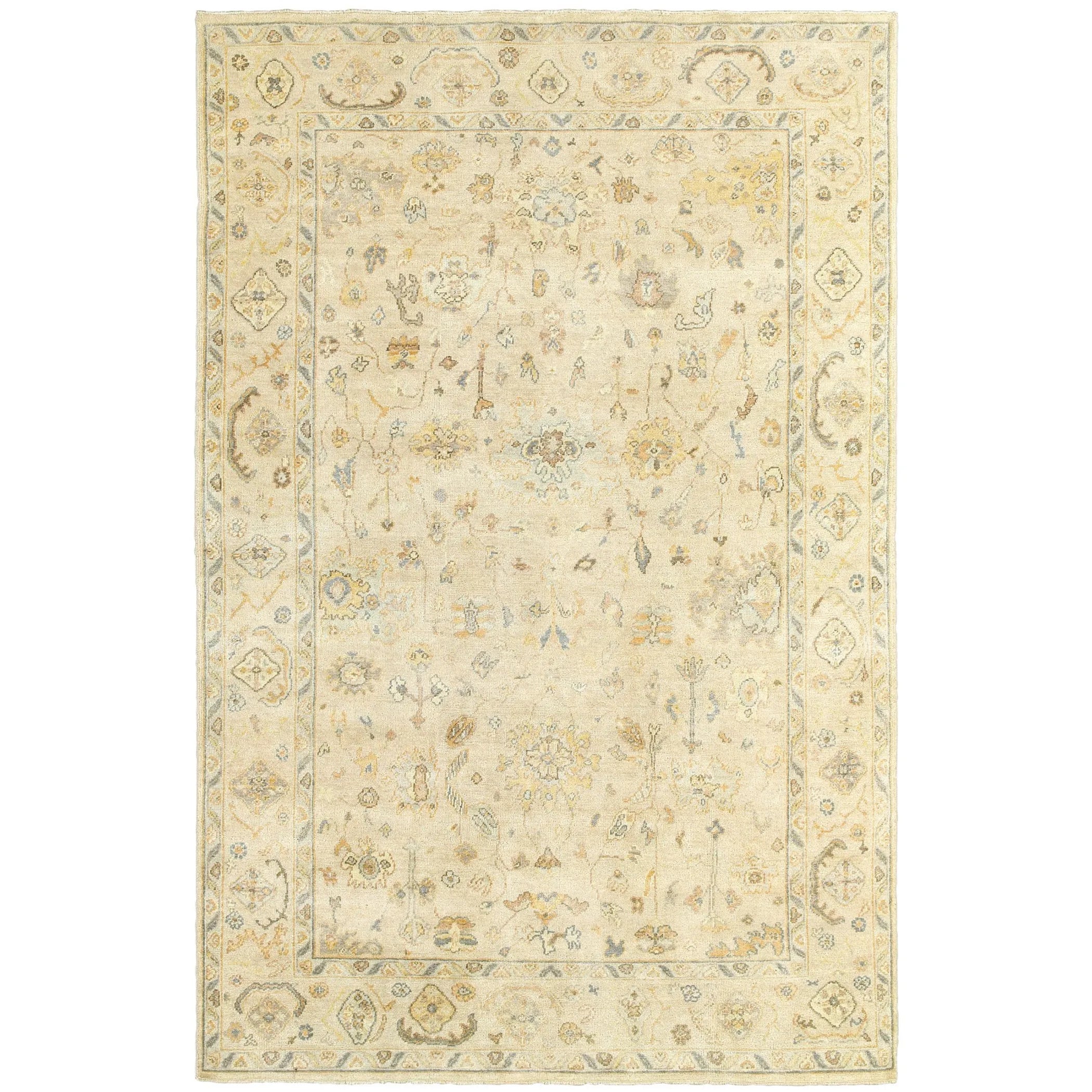 9' X 12' Beige And Gray Wool Oriental Hand Knotted Area Rug