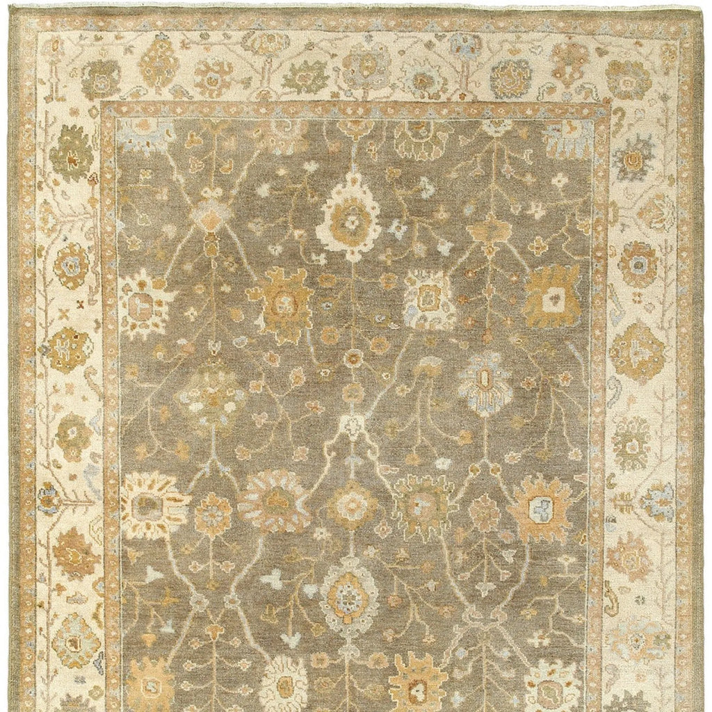 9' X 12' Brown And Beige Wool Oriental Hand Knotted Area Rug