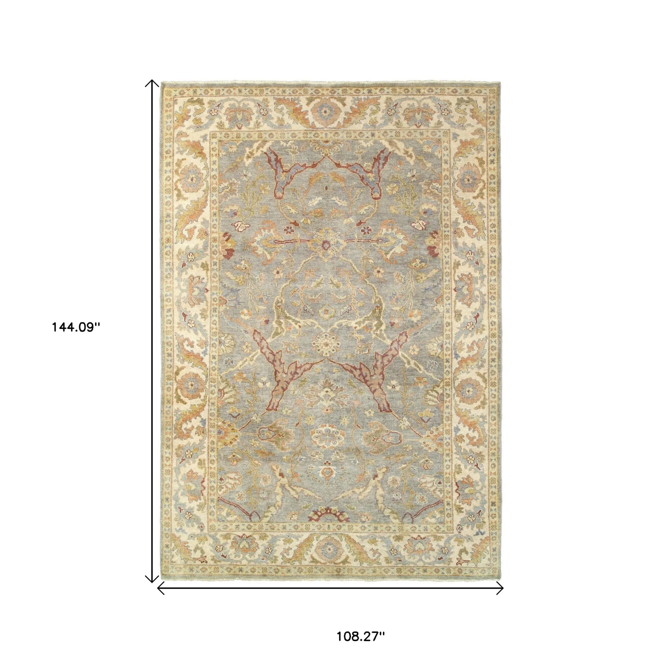 9' X 12' Gray And Beige Wool Oriental Hand Knotted Area Rug