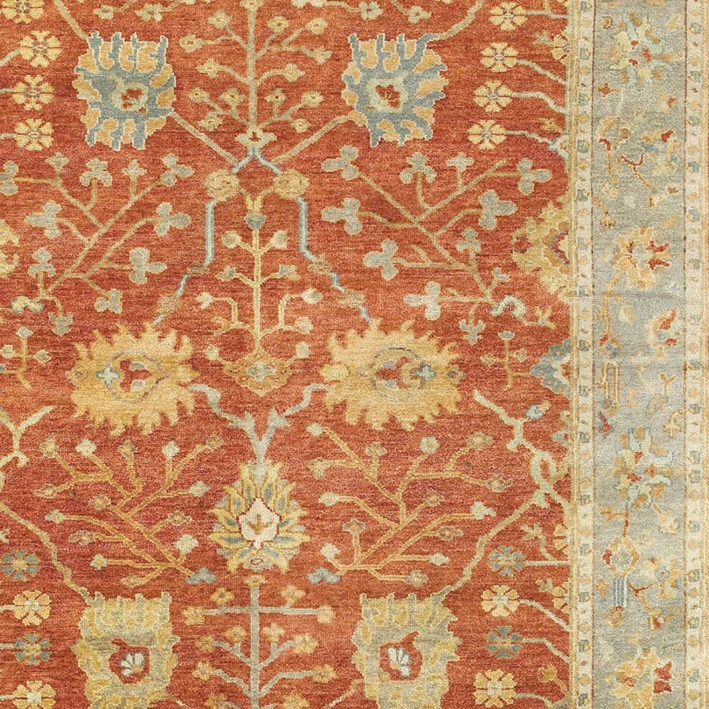 9' X 12' Red And Gray Wool Oriental Hand Knotted Area Rug