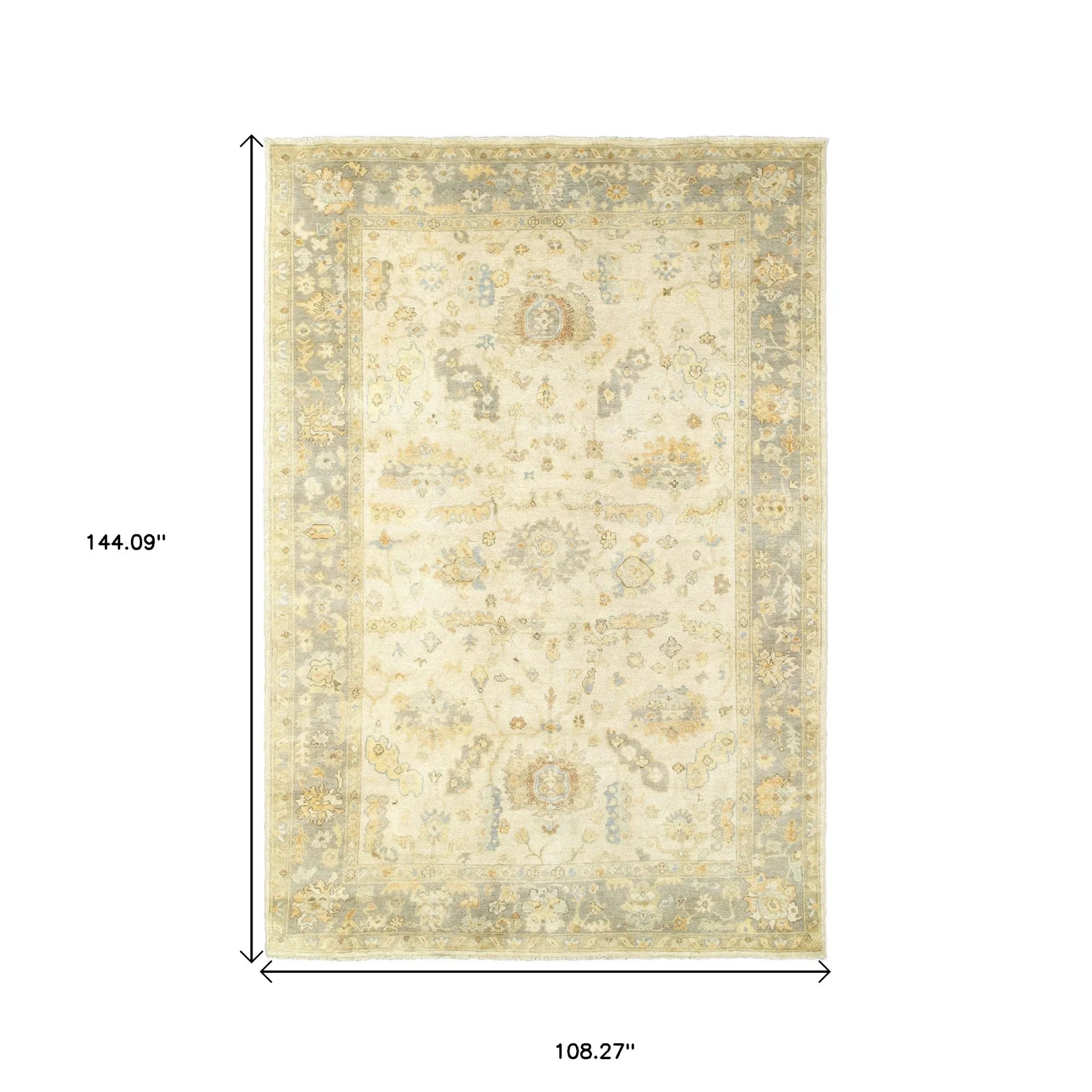 9' X 12' Beige And Gray Wool Oriental Hand Knotted Area Rug