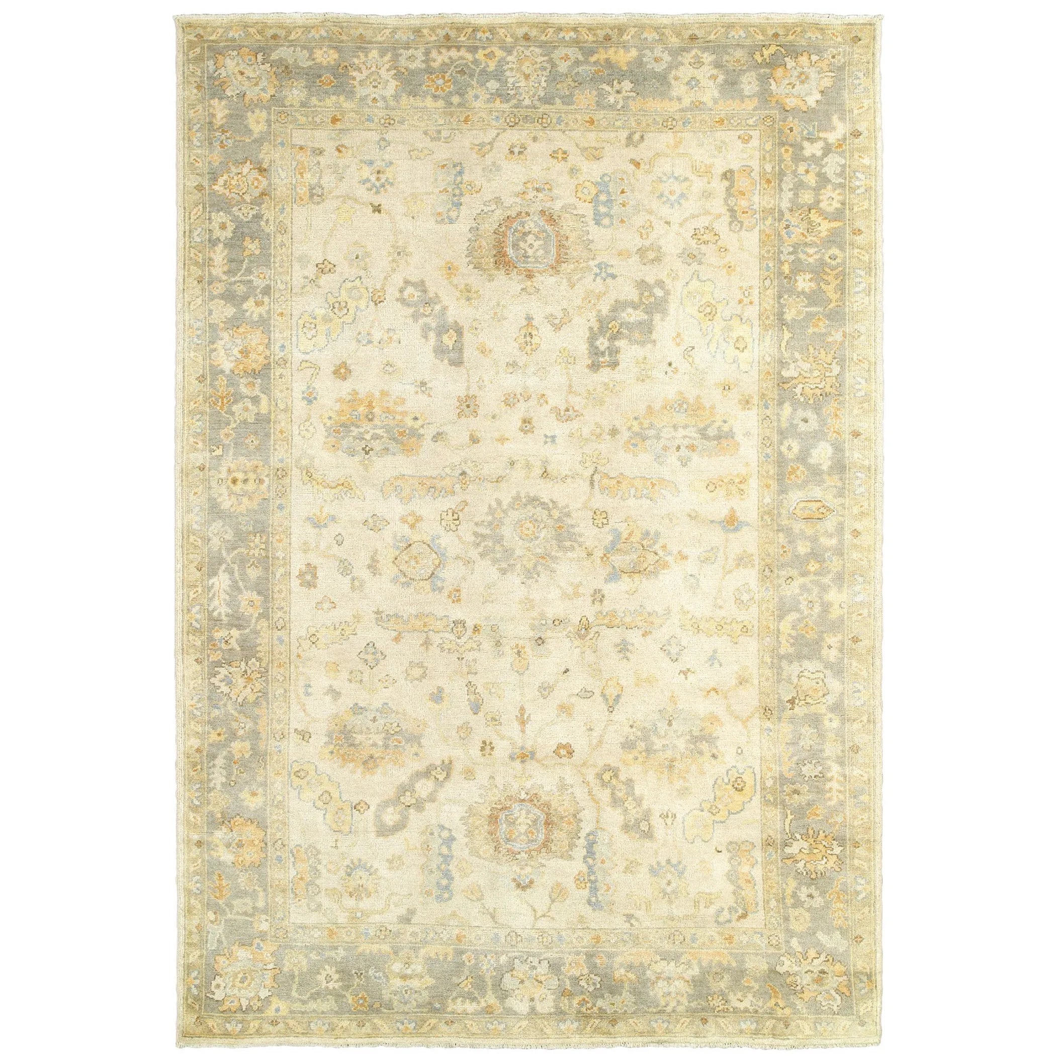 9' X 12' Beige And Gray Wool Oriental Hand Knotted Area Rug