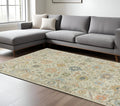 9' X 12' Beige And Green Wool Oriental Hand Knotted Area Rug With Fringe