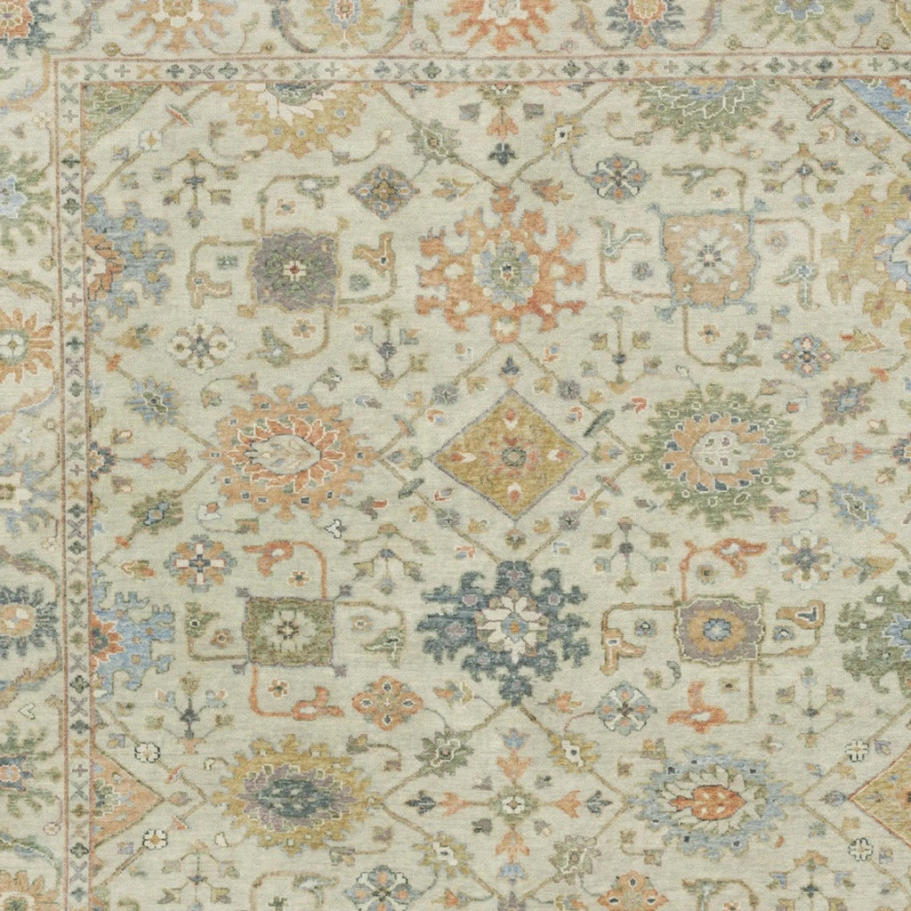 9' X 12' Beige And Green Wool Oriental Hand Knotted Area Rug With Fringe