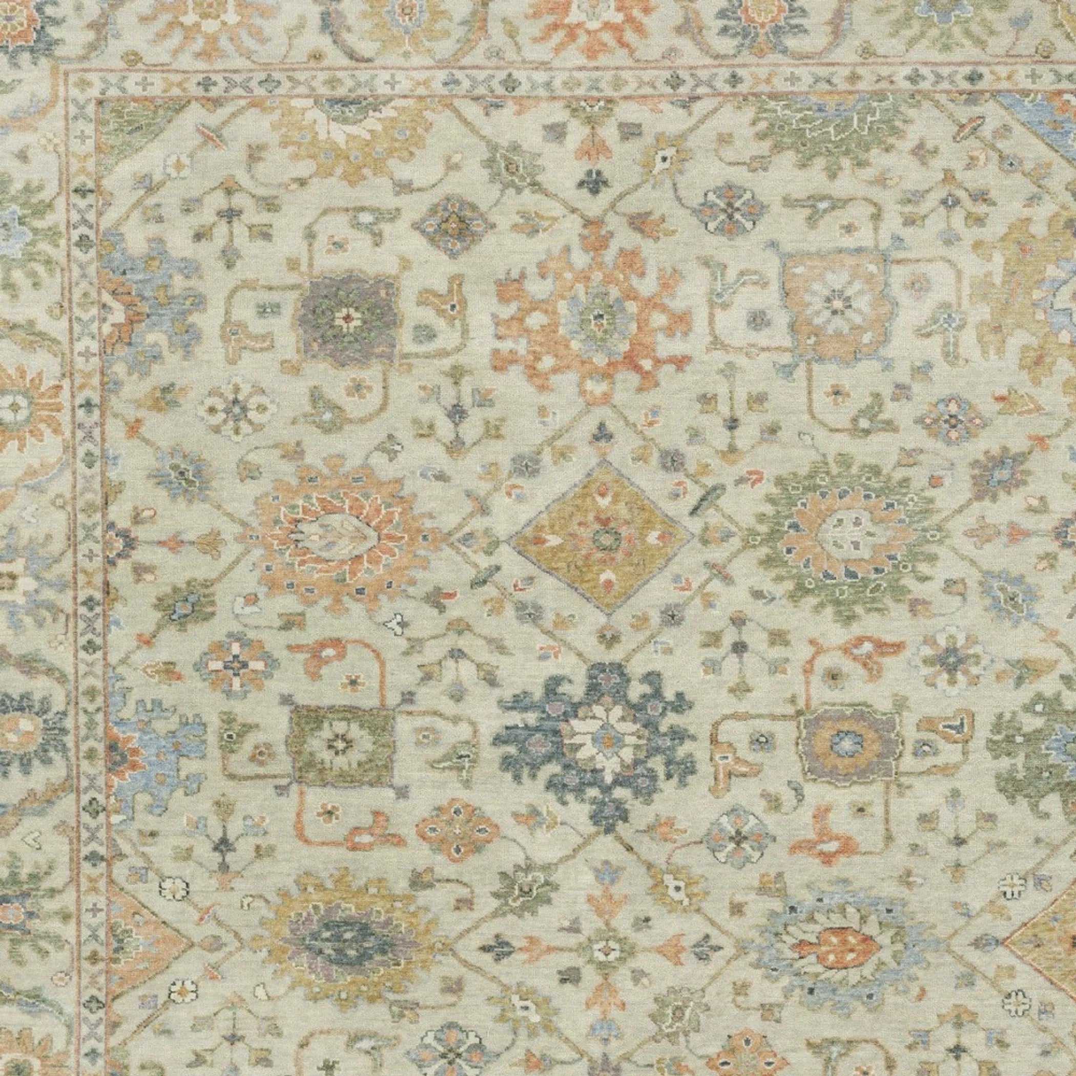 9' X 12' Beige And Green Wool Oriental Hand Knotted Area Rug With Fringe