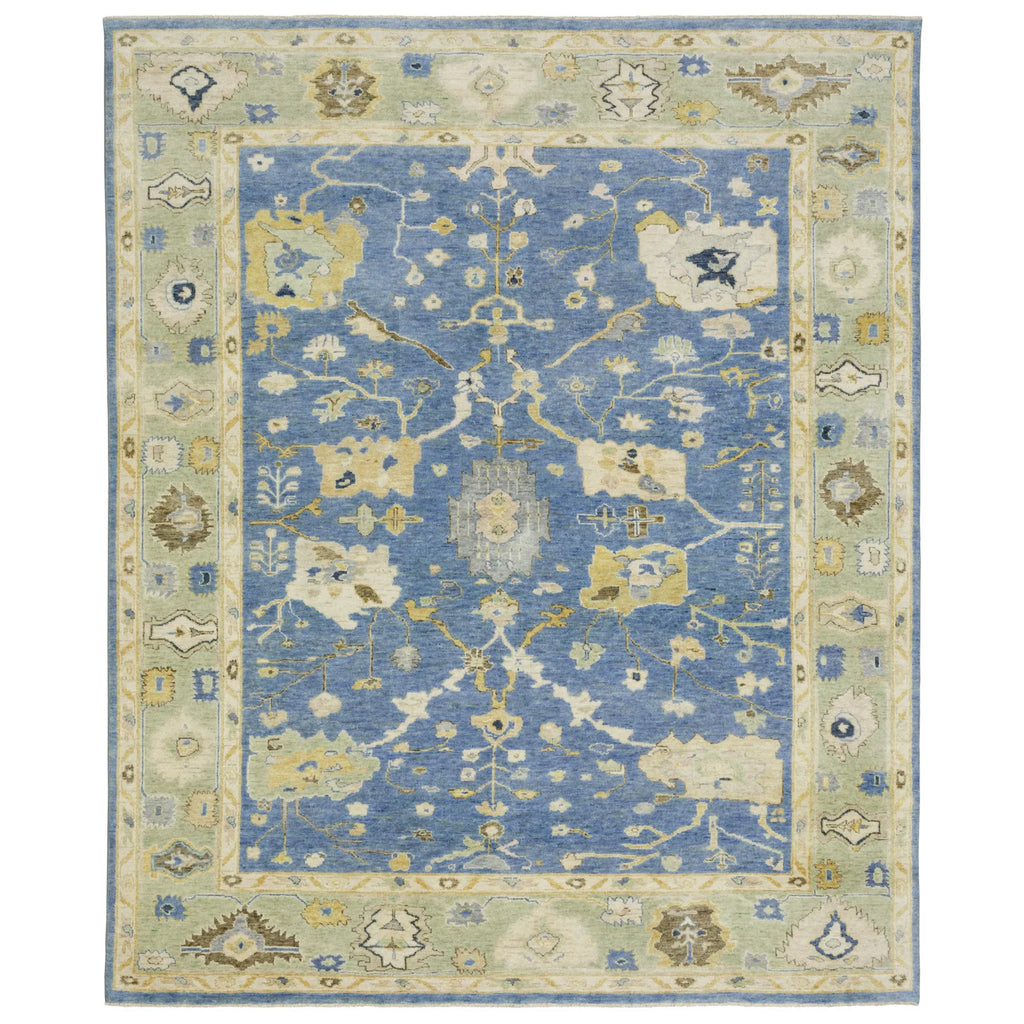 9' X 12' Blue And Green Wool Oriental Hand Knotted Area Rug With Fringe