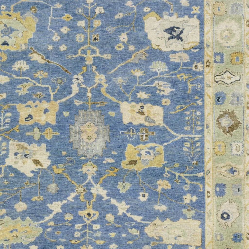 9' X 12' Blue And Green Wool Oriental Hand Knotted Area Rug With Fringe