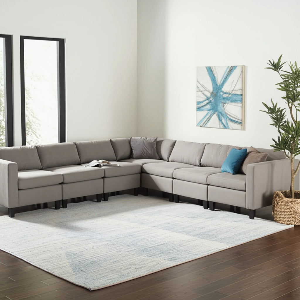 8' X 12' Blue Ivory And Silver Abstract Hand Knotted Distressed Area Rug