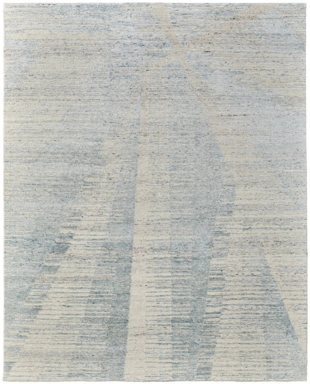 8' X 12' Blue Ivory And Silver Abstract Hand Knotted Distressed Area Rug