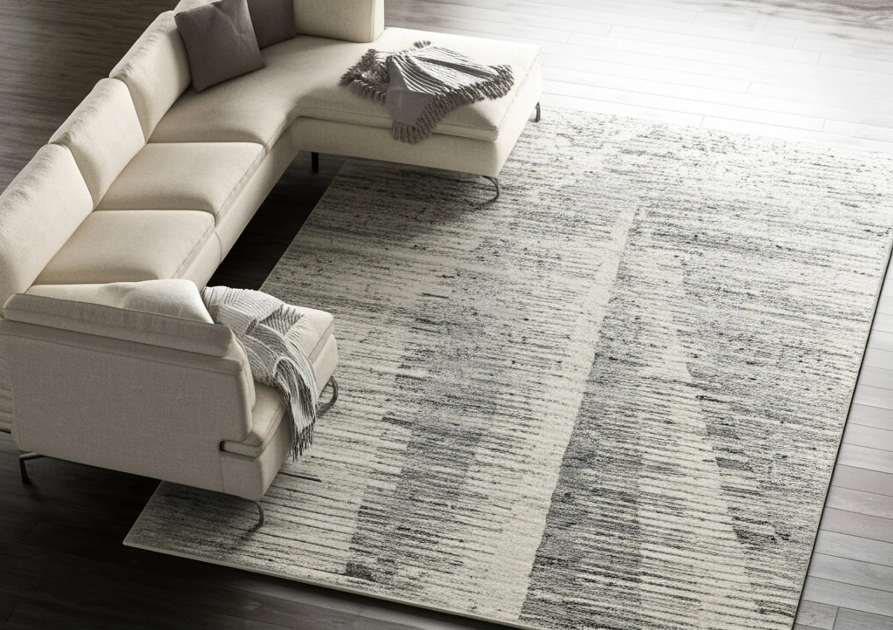 8' X 12' Ivory And Gray Abstract Hand Knotted Distressed Area Rug