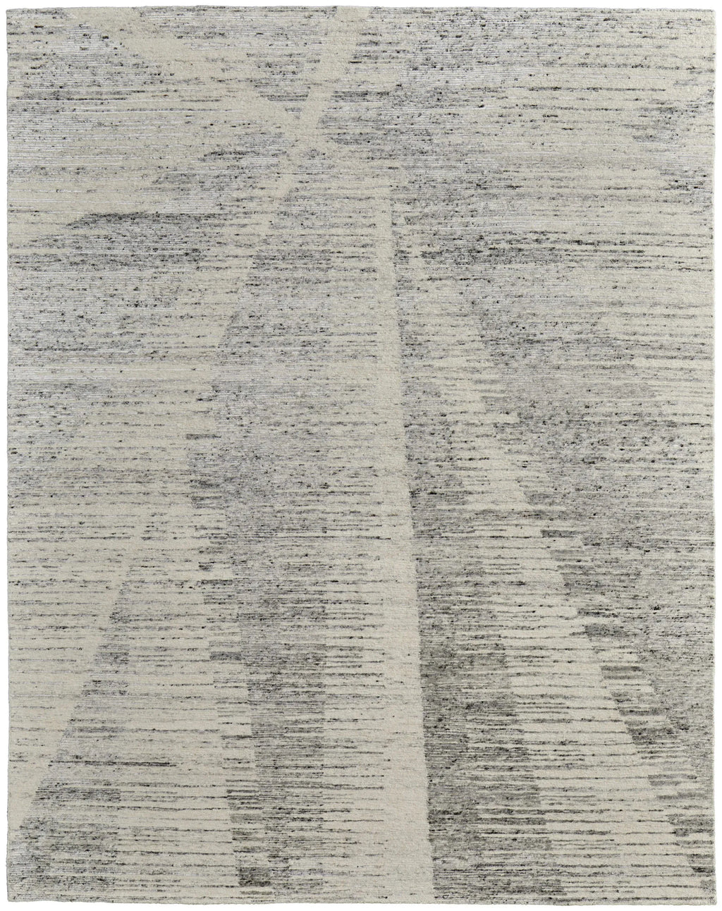 8' X 12' Ivory And Gray Abstract Hand Knotted Distressed Area Rug