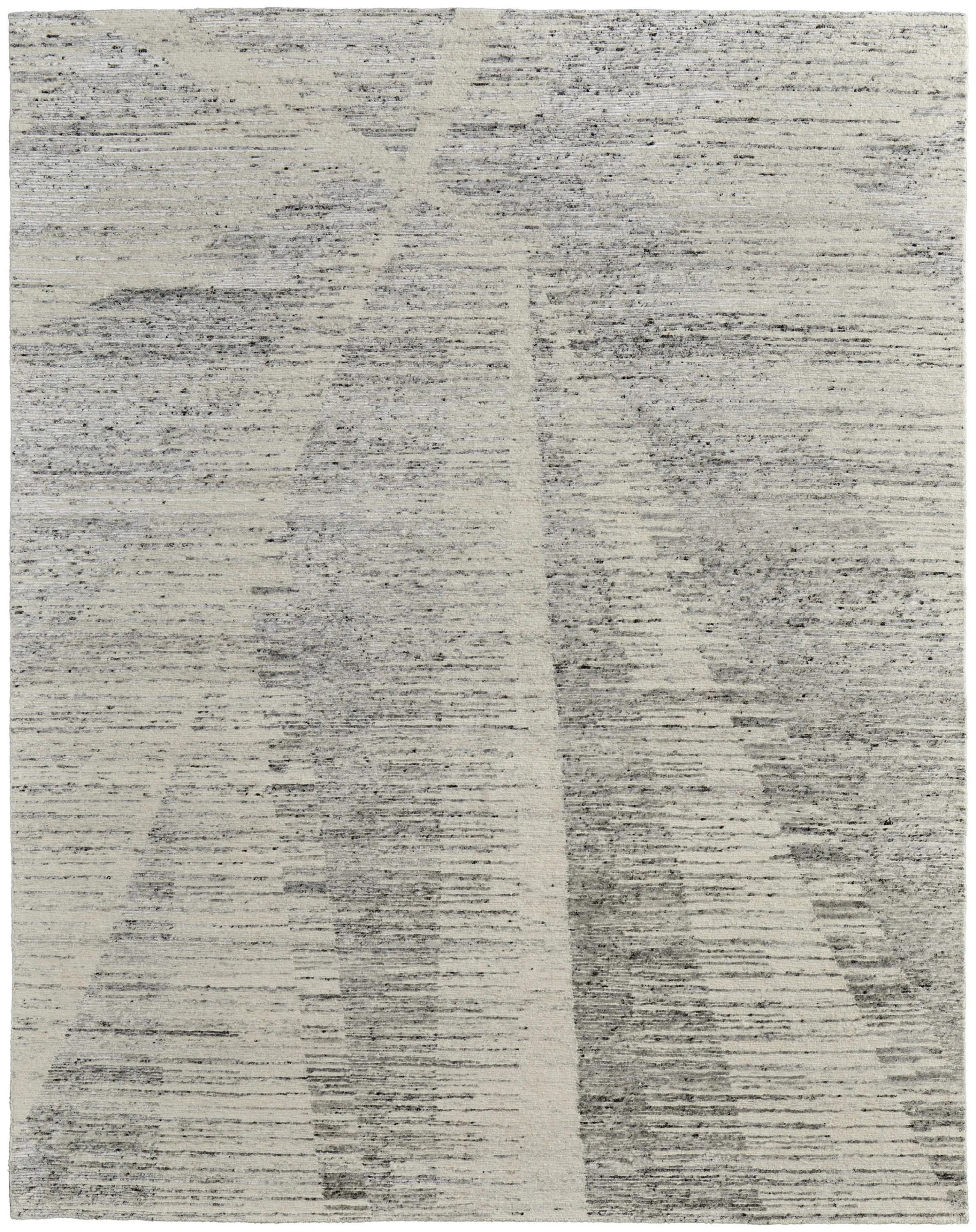 8' X 12' Ivory And Gray Abstract Hand Knotted Distressed Area Rug