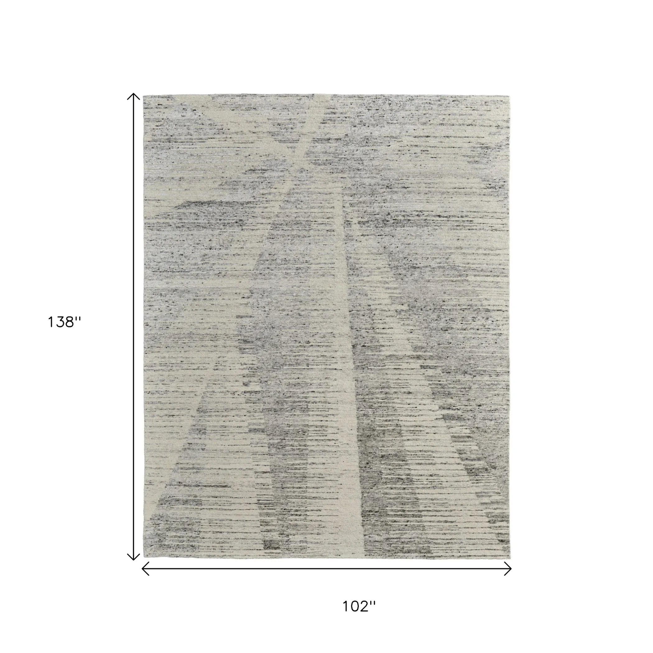 8' X 12' Ivory And Gray Abstract Hand Knotted Distressed Area Rug