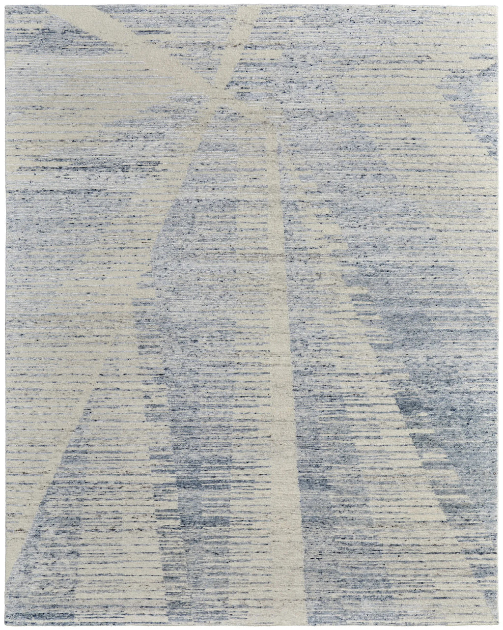 8' X 12' Ivory Blue And Silver Abstract Hand Knotted Distressed Area Rug