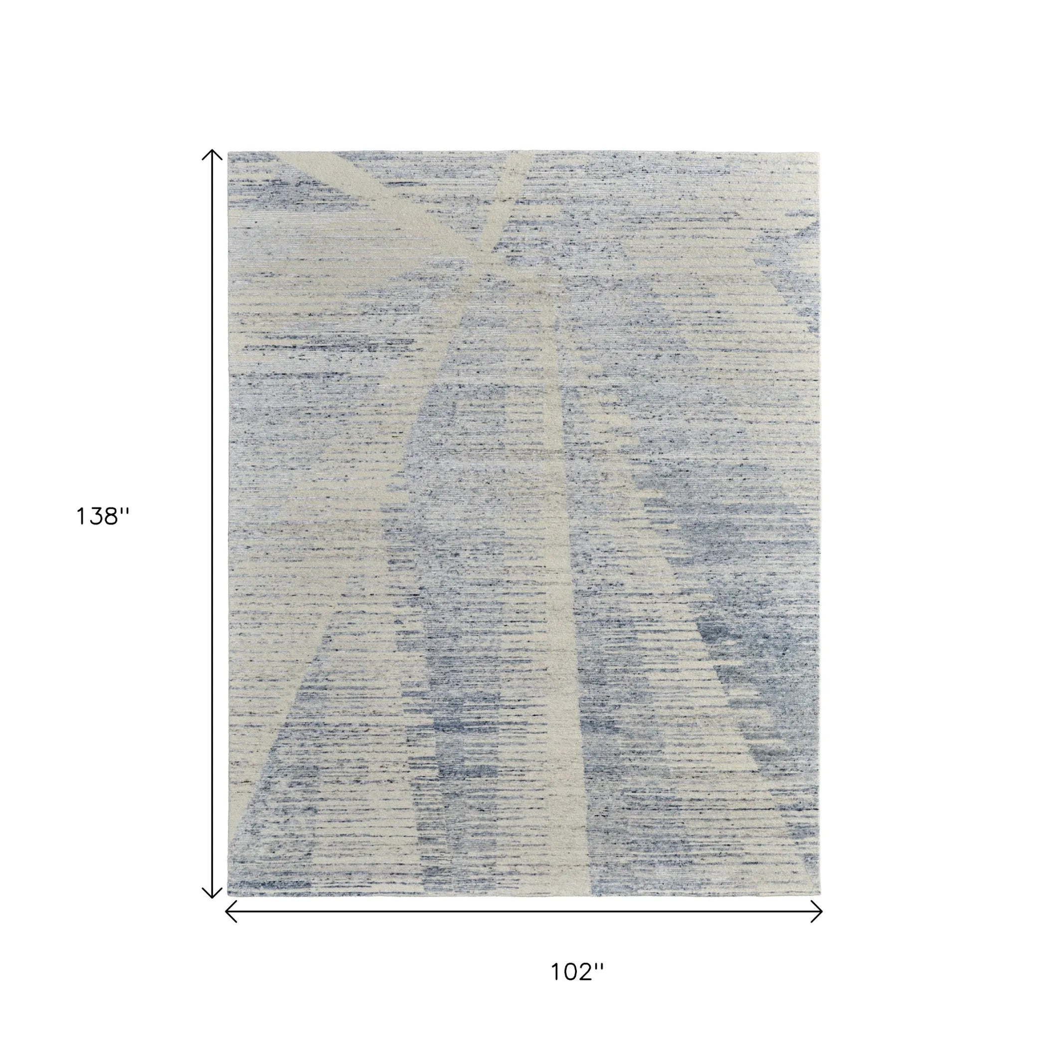 8' X 12' Ivory Blue And Silver Abstract Hand Knotted Distressed Area Rug