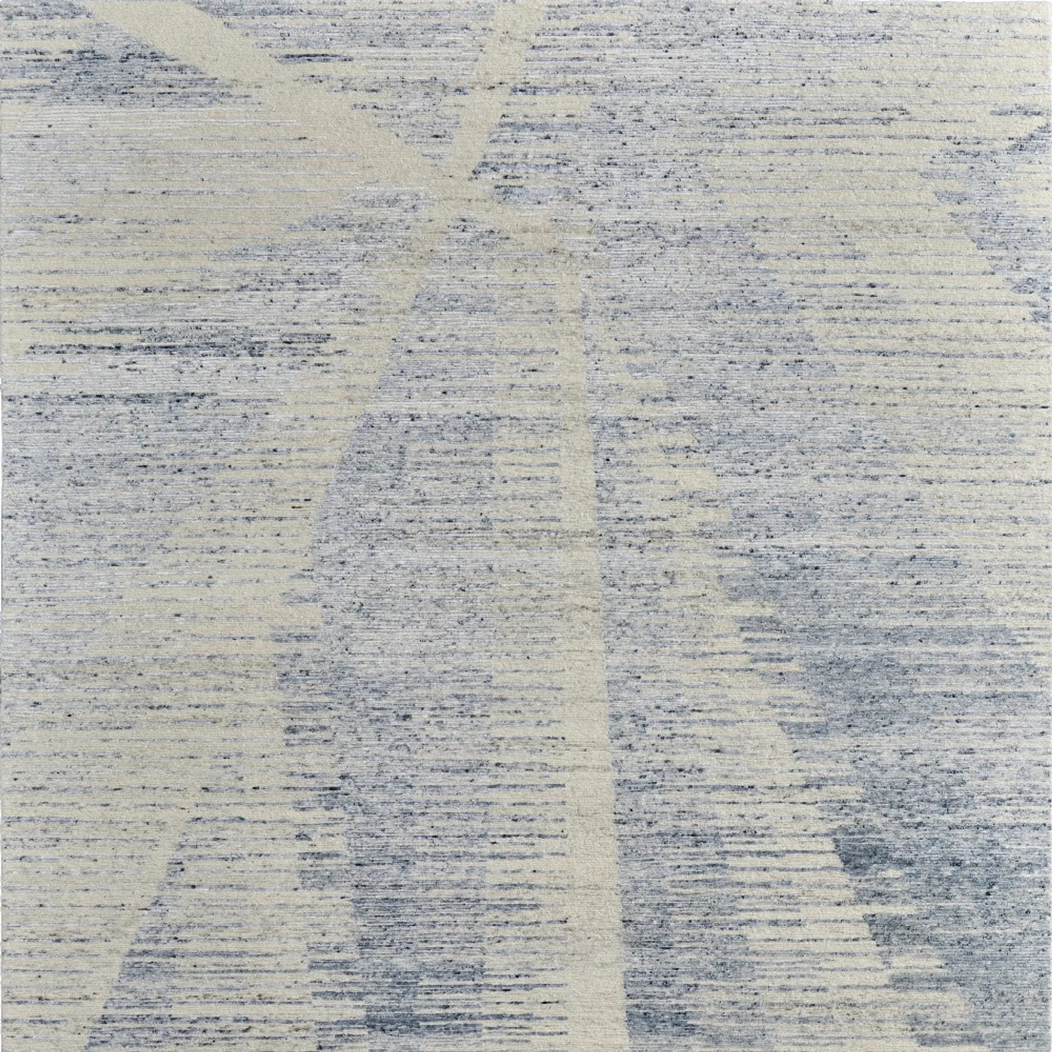 8' X 12' Ivory Blue And Silver Abstract Hand Knotted Distres