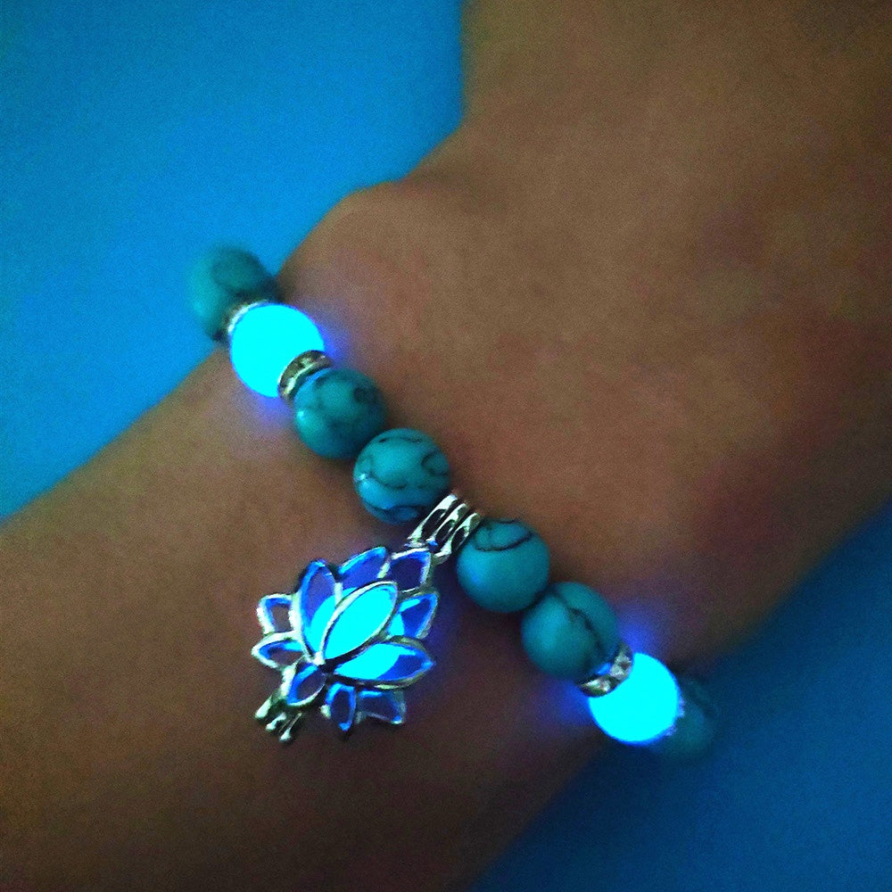 Energy Luminous Lotus Natural Stone Bracelet Yoga Healing Luminous Glow In The Dark Charm Beads Bracelet For Men Women Prayer Buddhism - Hank Home Decor